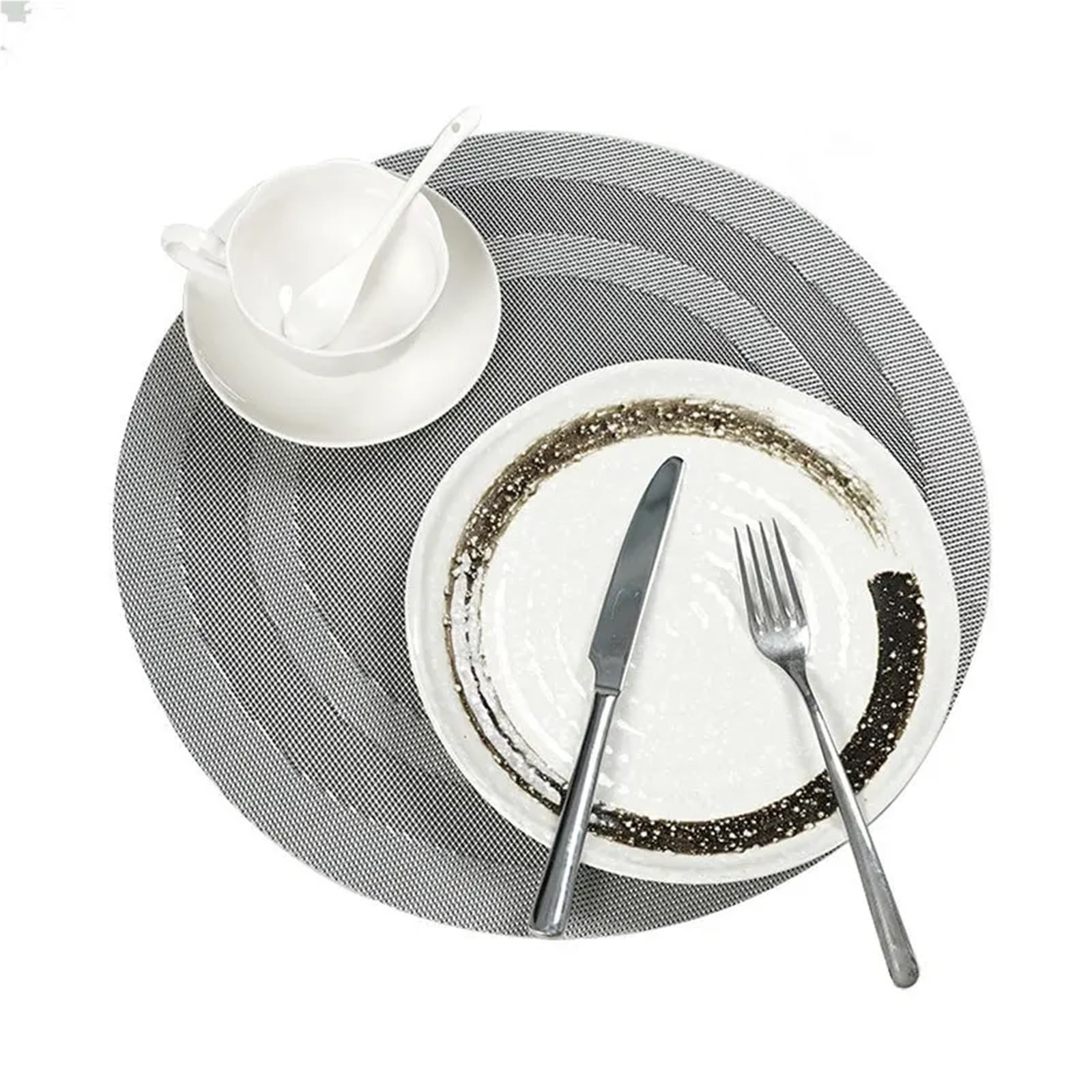 Round Placemats Table Mats Pad Anti-Skid Washable Woven PVC Placemats for Kitchen Dining Patio 식탁매트(YH Grey,Round 38cm 6pcs)