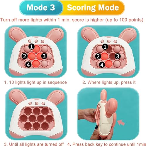 Miniatura 6 de TOMFANCY Consola de juegos Pop Quick Push Light Up Handheld Puzzle Fidget Toys con sonido Press Popping Toy Regalo de cumpleaños para niños a partir