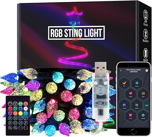Miniatura 11 de SEZO Luces de hadas de Navidad que cambian de color WS2812B IC 16.4FT/5M 33LEDs impermeables RGB IC sincronización de música USB LED parpadeantes