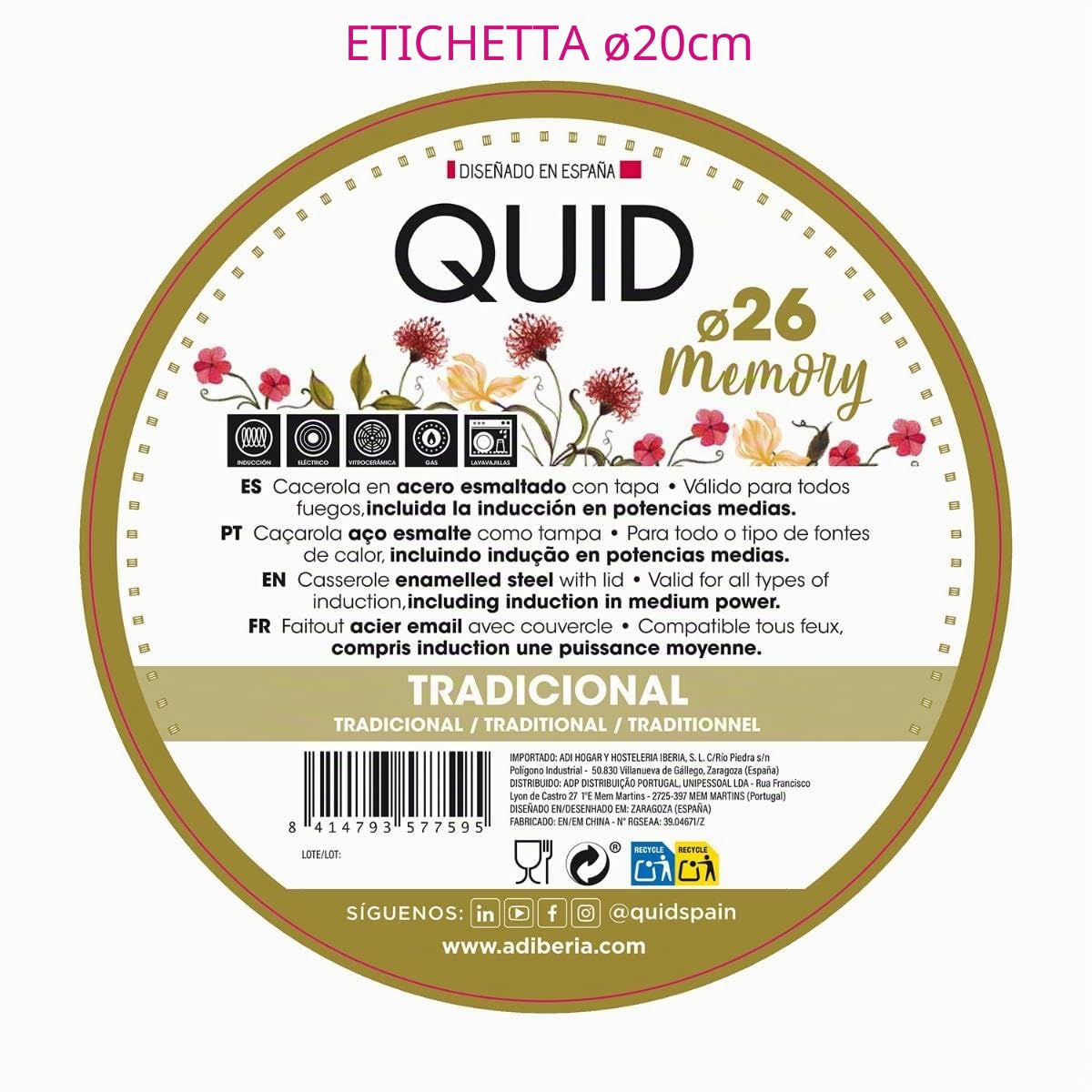 Quid Memory - Pentola in acciaio smaltato, adatta per vetroceramica, elettrica, antiaderente