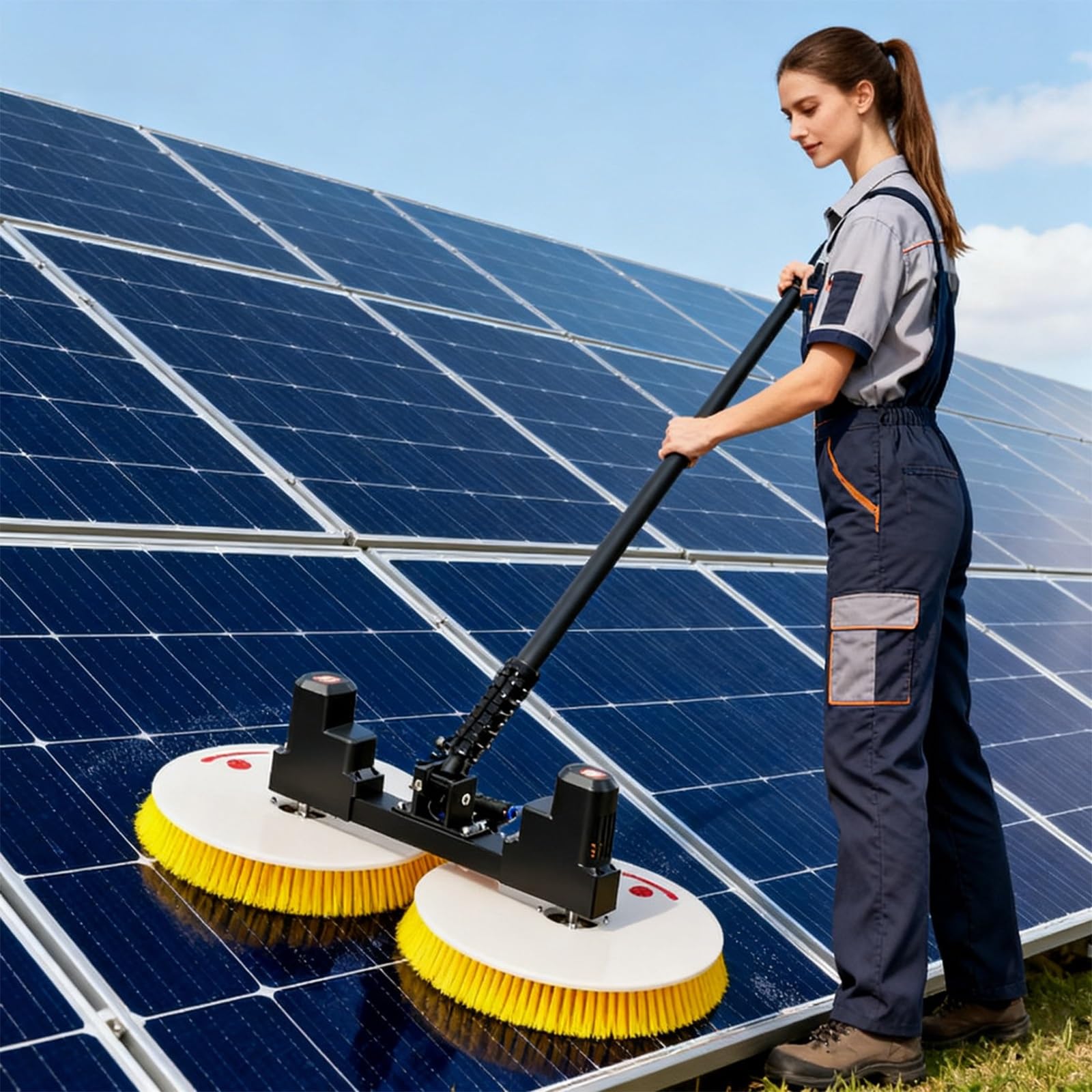 Zykuosus Solar Panel Cleaning Brush, Electric Water Fed Scrubber for Photovoltaic Panels, Rotating Kit with Lithium Battery and 3.5M Reach, Perfect Window Glass