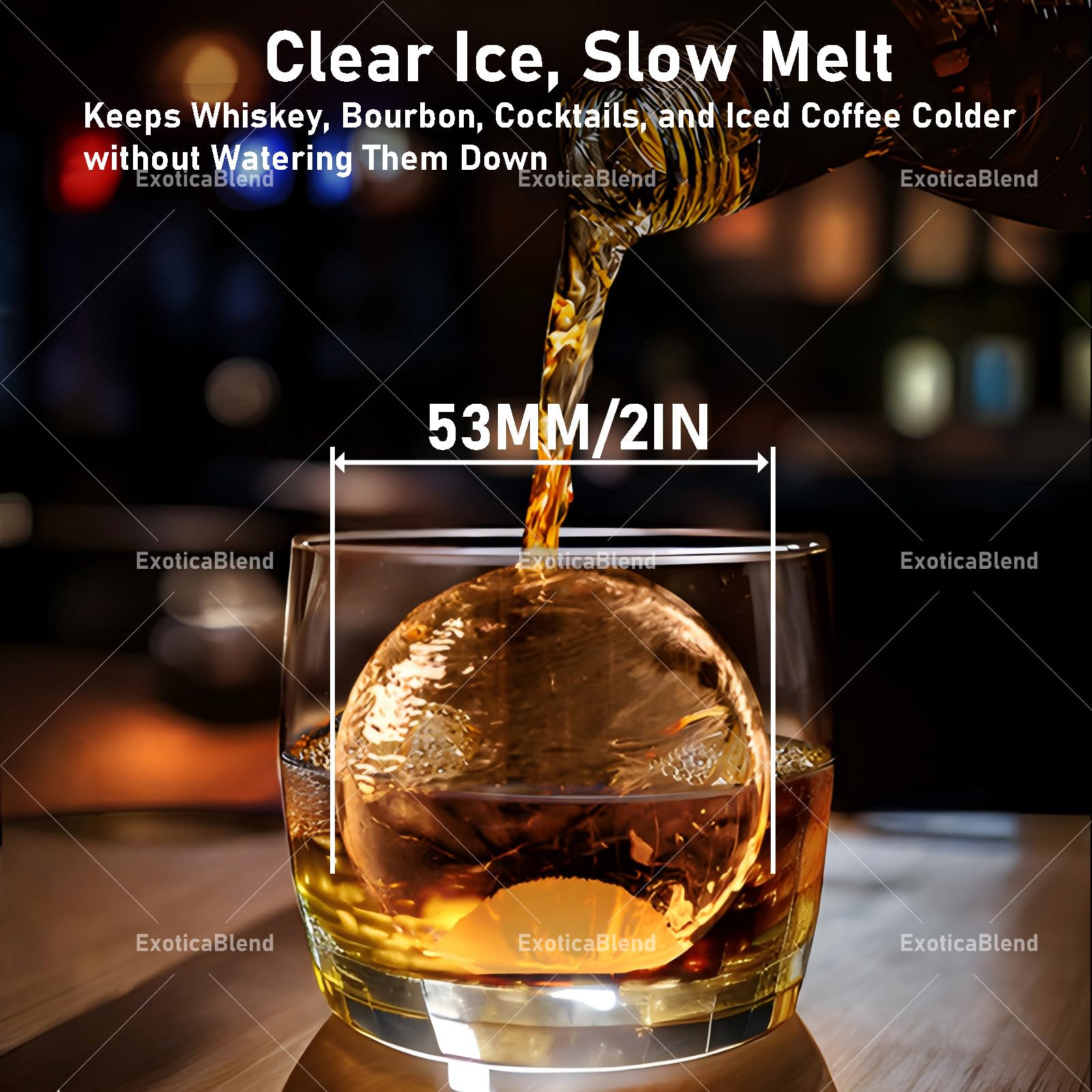 Máquina de Hielo de Sobremesa de 5 cm (2"), 2 Cubitos en 60-90 Minutos, 42 Cubitos al Día, Máquina de Hielo Esférica Autolimpiante para Whisky, Bourbon y Cócteles White