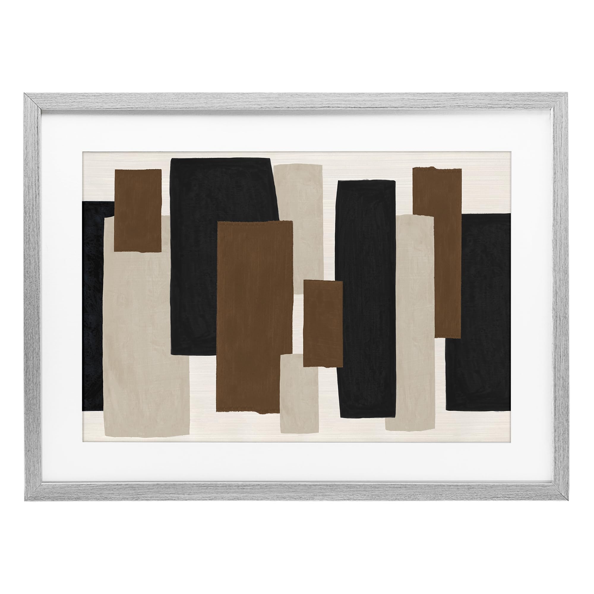 'Minimal Vertical Blocks in Earth Tones'| Framed Print Under Glass