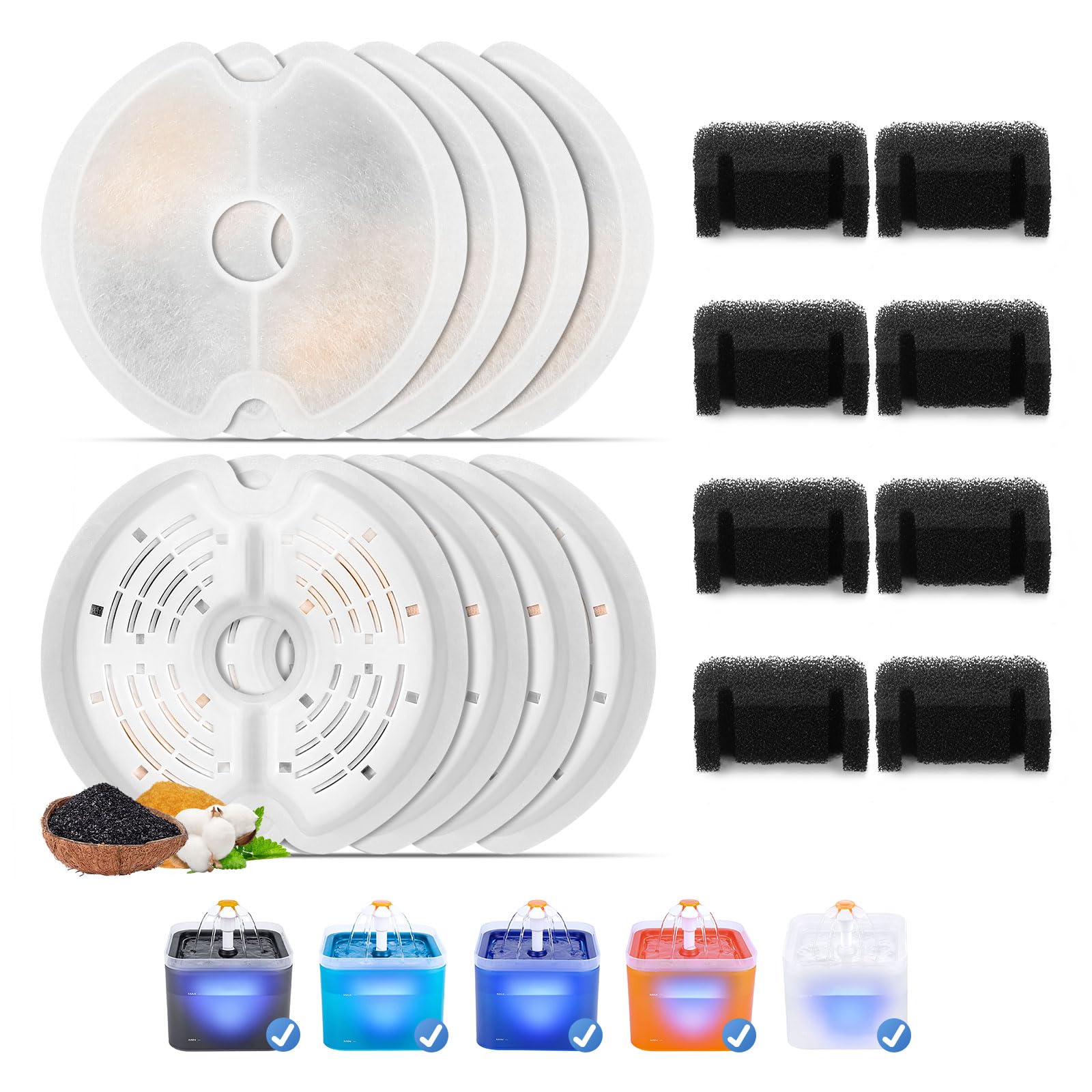 8 Piezas Filtros de Fuente de Agua para Gatos para 2L&2.5L Fuente para Gatos, Feriva Filtros de Repuesto para Fuente Agua de Gato, Ttriple Filtración Filtros para fuentes para mascotas(8+8)