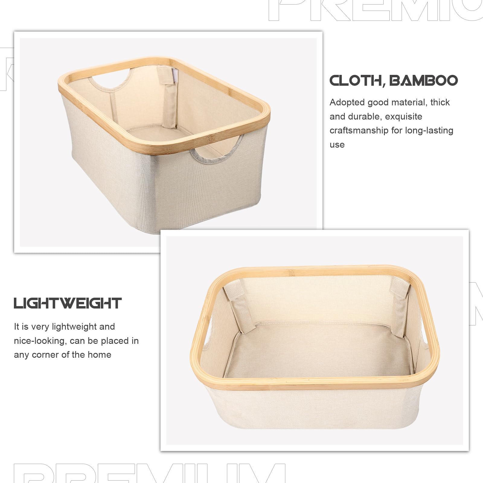 Großer Wäschekorb aus Bambus und Stoff, Faltbar, Beige