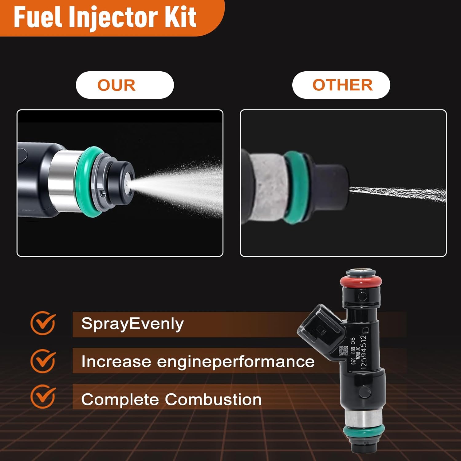Fuel Injectors 8PCS Compatible with Chevy/GMC 2007-2009 5.3L V8 Flex Fits Avalanche/Express/Silverado/Suburban 1500/Tahoe/Savana 1500/Sierra 1500/Yukon - Replace 12594512, 217-2436, FJ977 (4Holes)