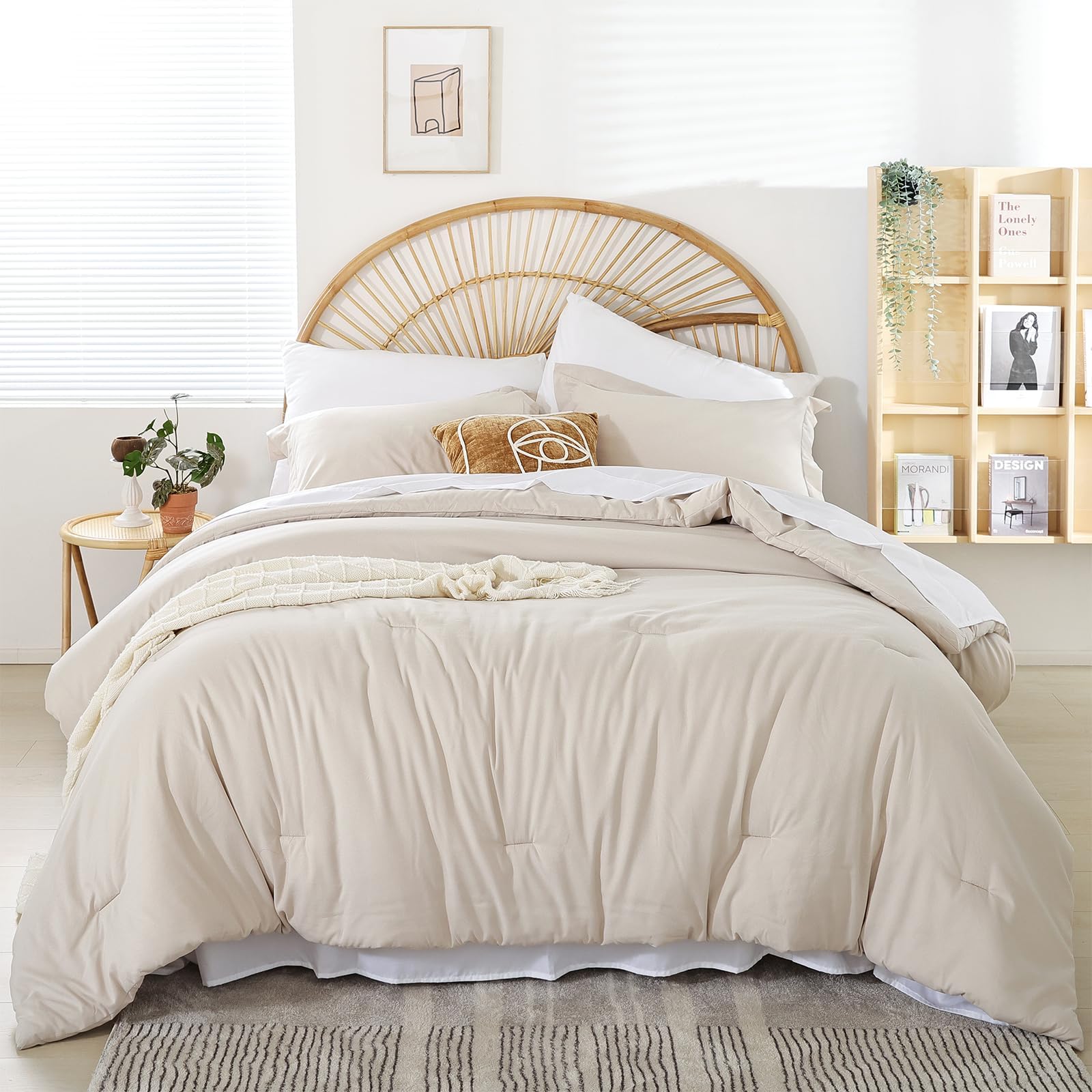 weigelia Beige Twin Comforter Set with Sheets - 5 Pieces Bed in a Bag Twin