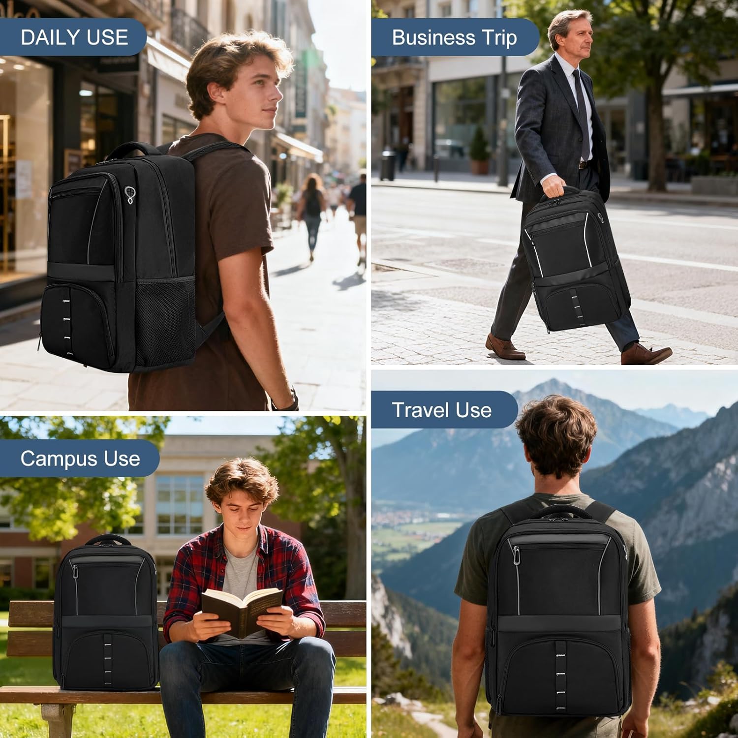 FAIRYLAND Travel Backpack,30L Carry On Laptop Backpack with Reflective,Water Resistant Anti-Theft Work Backpack for Men Women,Business Travel,Daily Commuting,Fits to 17.3Inch Slim Laptop,Black - Image 7