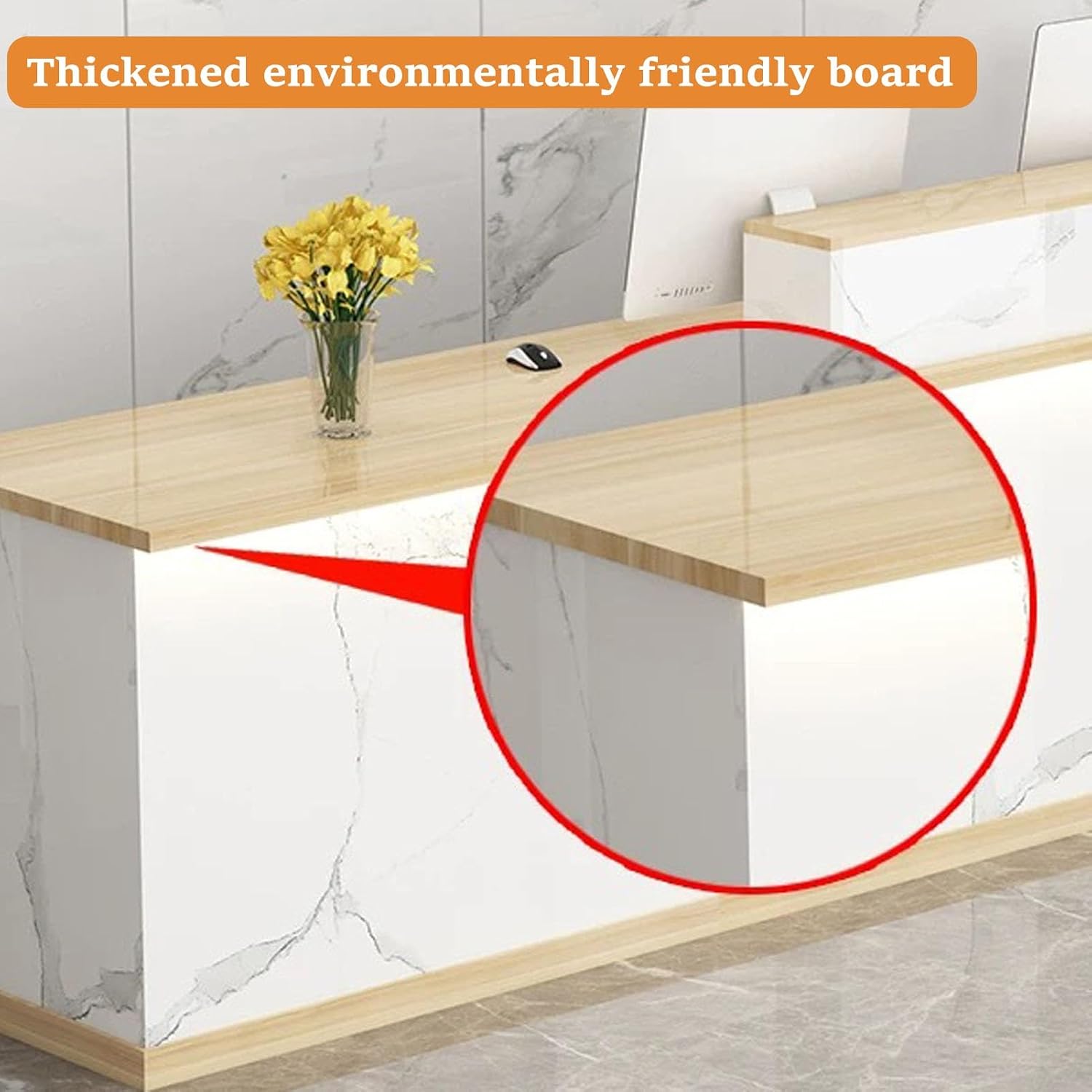 Reception Counter, Reception Desk, Front Counter with Lockable Drawer, Reception Counter Desk, Wooden Checkout Counter for Lobbies, Salons, Retail, Reception Room(Orange,140cm/55.1in)