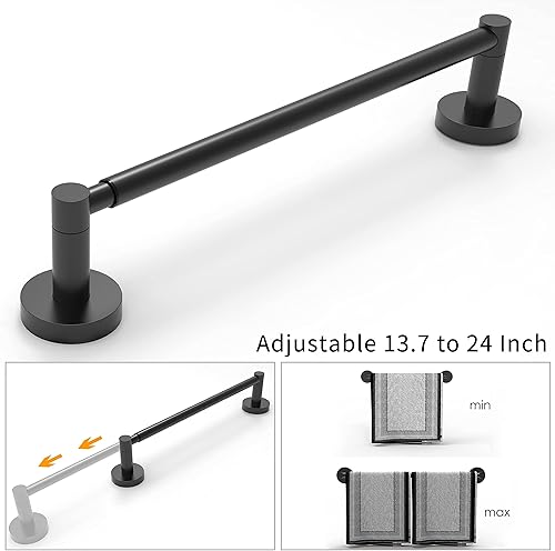 Miniatura 6 de Ruacq Toallero individual negro mate, soporte de papel higiénico, accesorios de baño, juego de accesorios de baño, ajustable, 13.7 a 24 pulgadas,