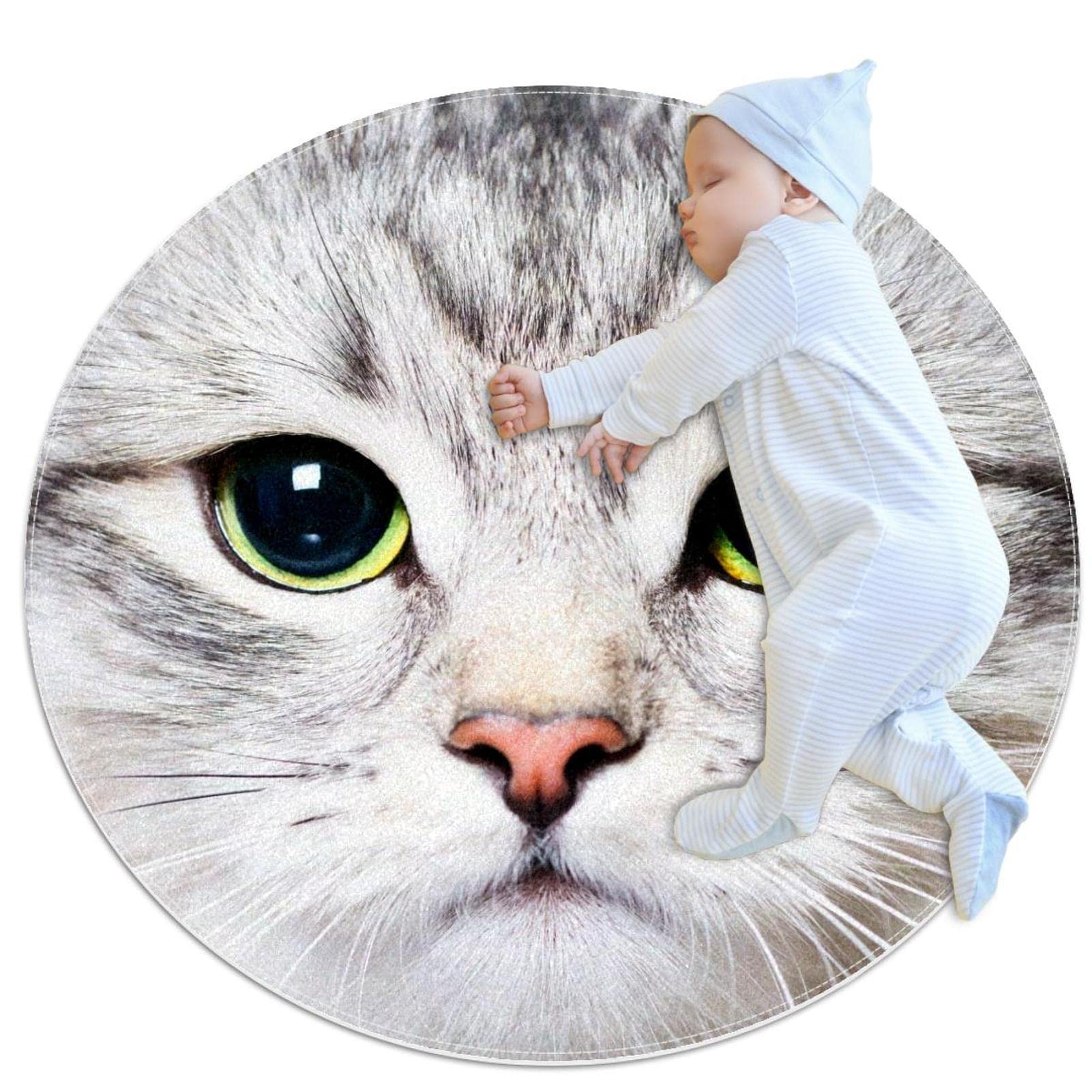 Tapis de jeu pour enfants rond JDEZ à motif chat idéal pour créer un coin lecture au salon