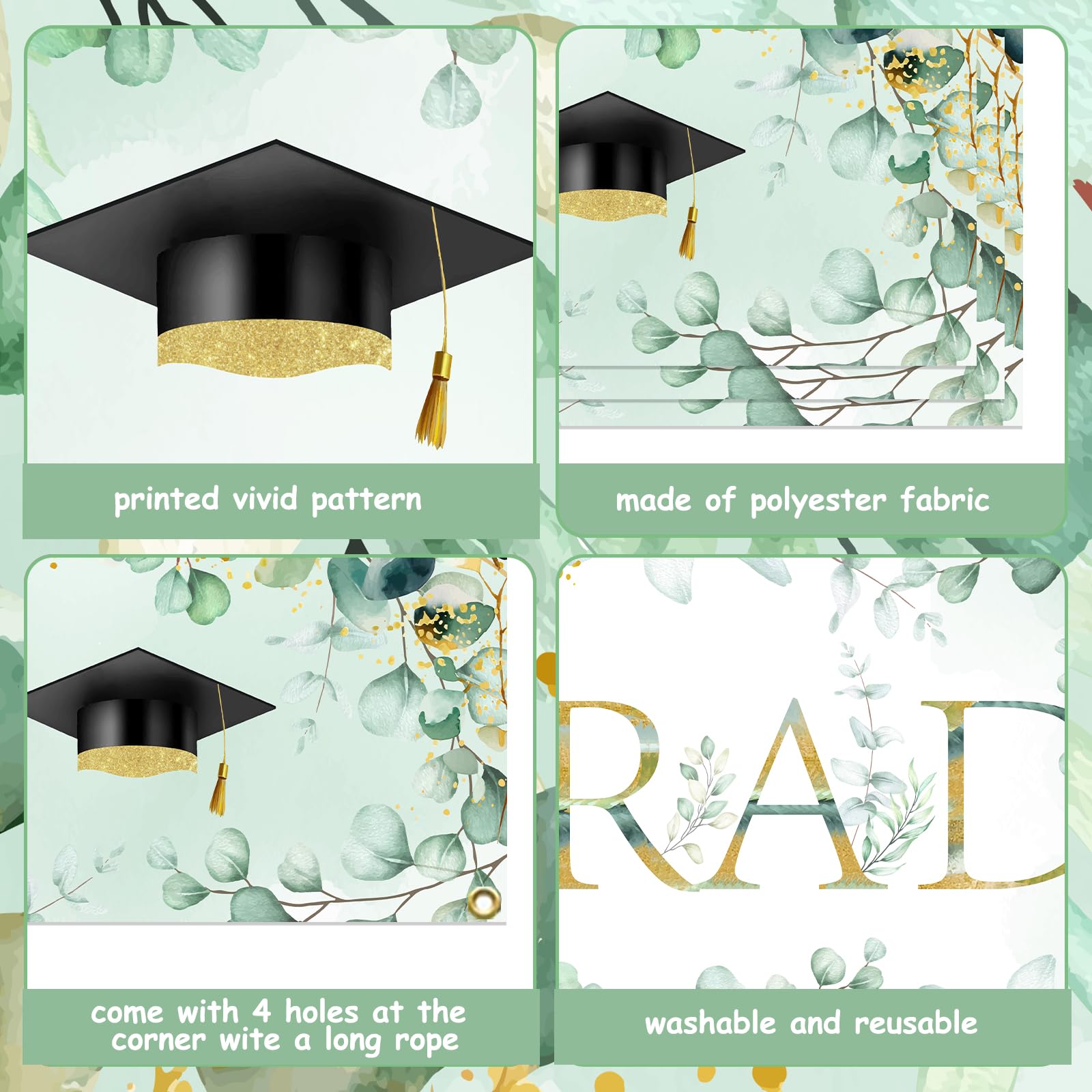Greenery Graduation Decorations 2025 – Congrats Grad Yard Banner & 22 Latex Balloons, Eucalyptus Theme - View #10