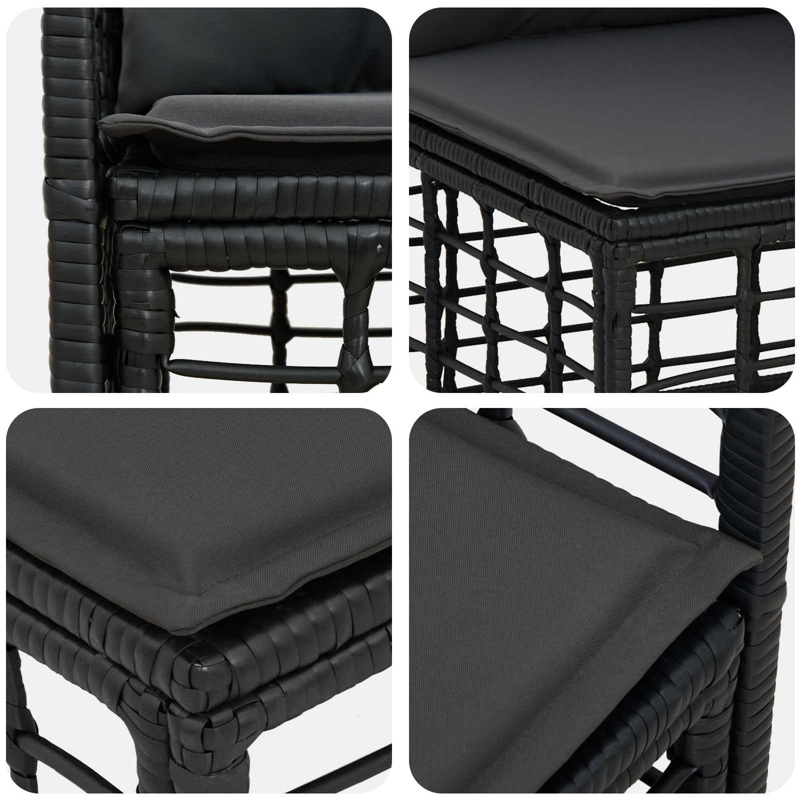 Ensemble de canapés d extérieur 7 pcs Noir Gris foncé Poly rotin thermolaqué Acier modulable pour Jardin terrasse Balcon Patio Coin détente