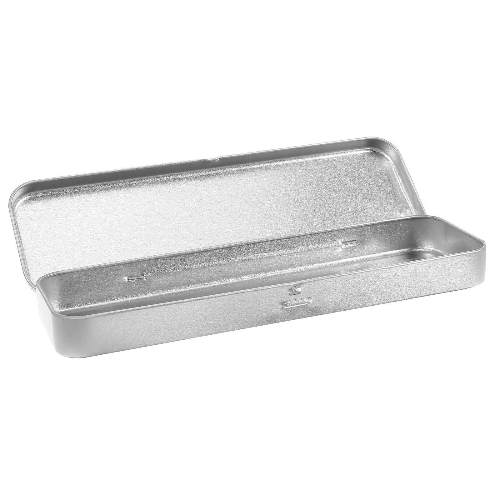 Boîte à Crayons en Fer-Blanc Rectangulaire Argentée, Modèle Simple Couche