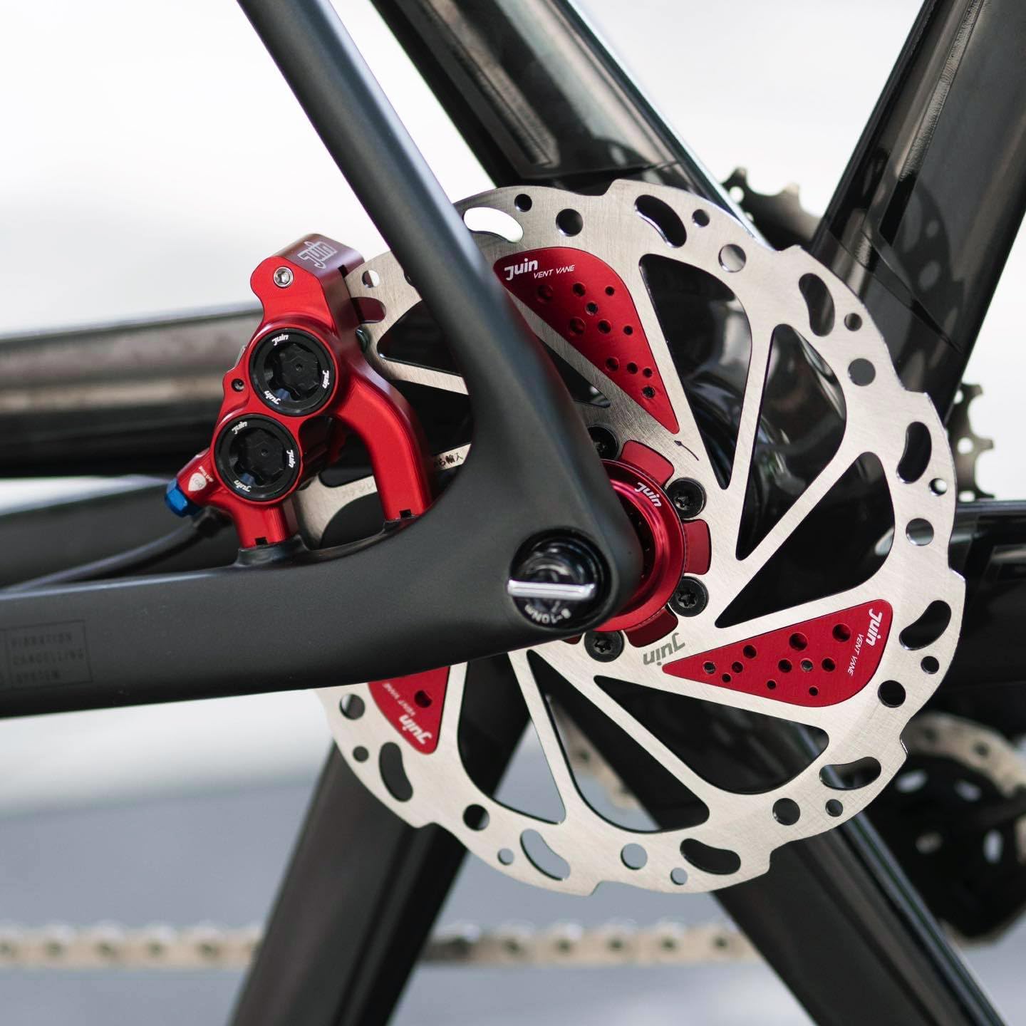 Juin Tech ETF 4-Piston Hydraulic Bicycle Disc Brake Rotor Caliper for Flat-Mount Road/Cyclocross/Gravel/eBike/Cargo 140mm/160mm Bike use (Red, 160mm)