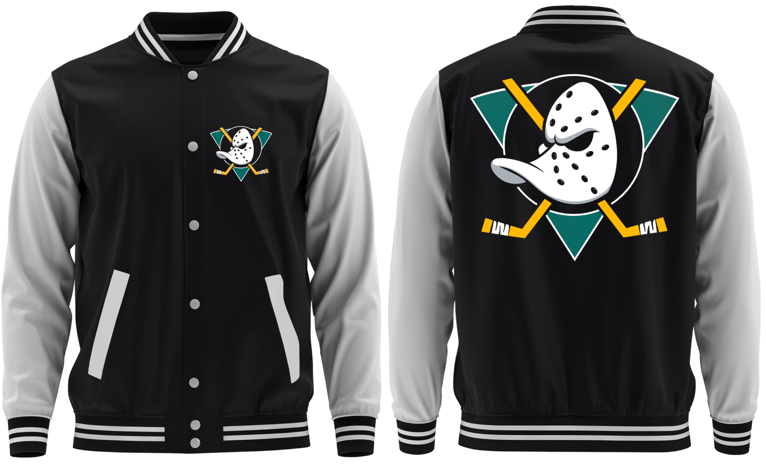 UGLYSHIRT Duck Power College Jacke | Retro Eishockey Design im 90er Stil