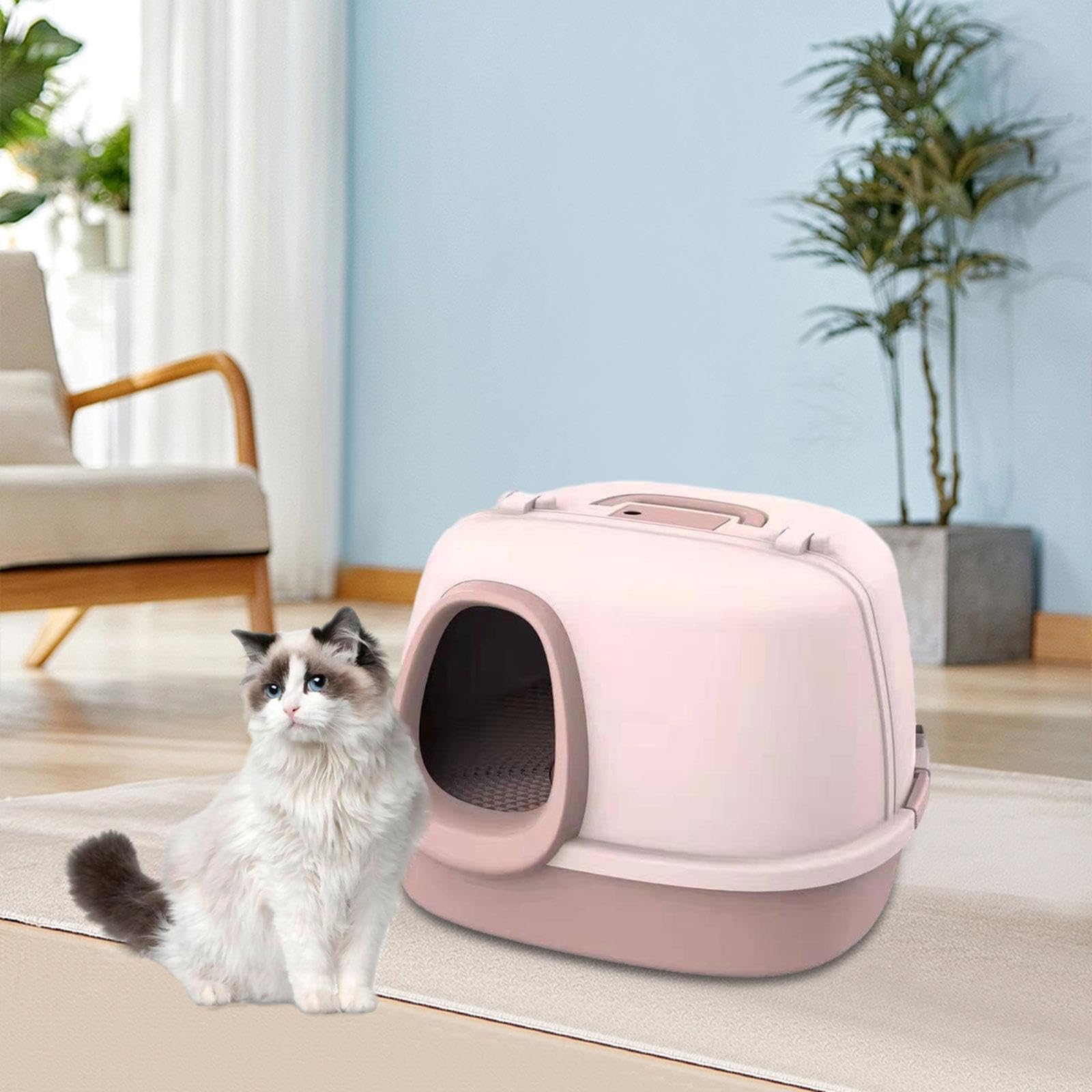 Katzenklo mit Eingang Vollständig Umhausete Katzentoilette Katzenstreu Box Haube Spritzschutz Aus PP Pflegeleicht mit Tür für Innenbereich Ka, Rosa