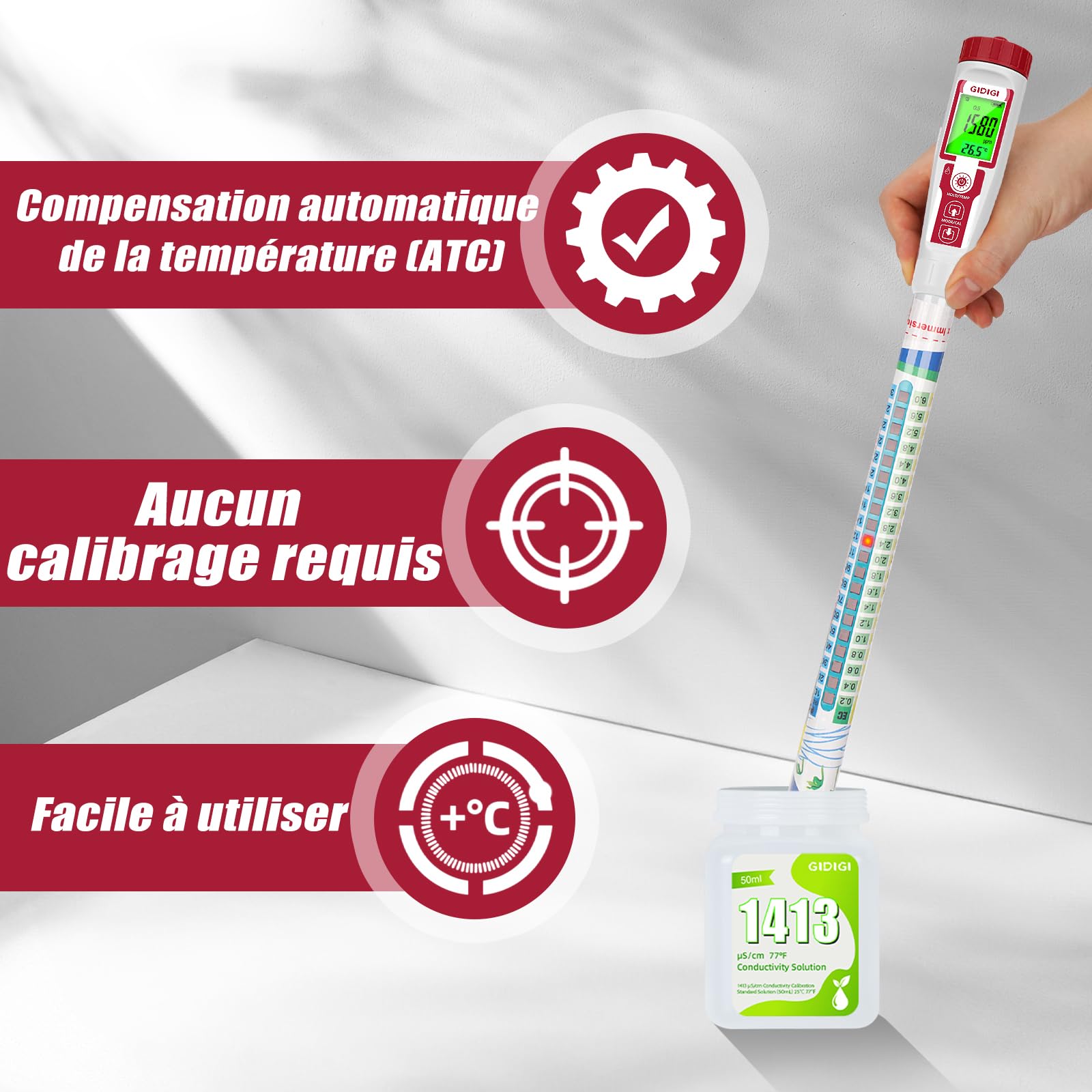 GIDIG Testeur de Nutriments PPM Meter Hydroponics TDS Meter Testeur D'eau Numérique (EC/PPM500/PPM700/CF) Compteur Hydroponique avec Indicateur S'applique à DWC de Testeur de Conductivité