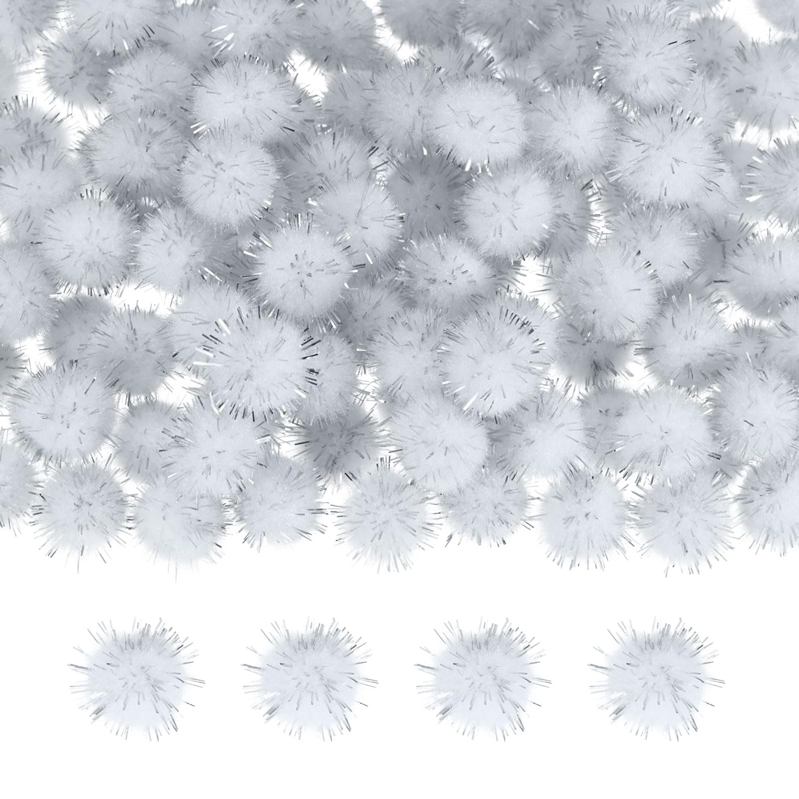 M METERXITY 100-Pack Glitter Pom Pom Balls 0.6 in/1.5 cm Tinsel, White