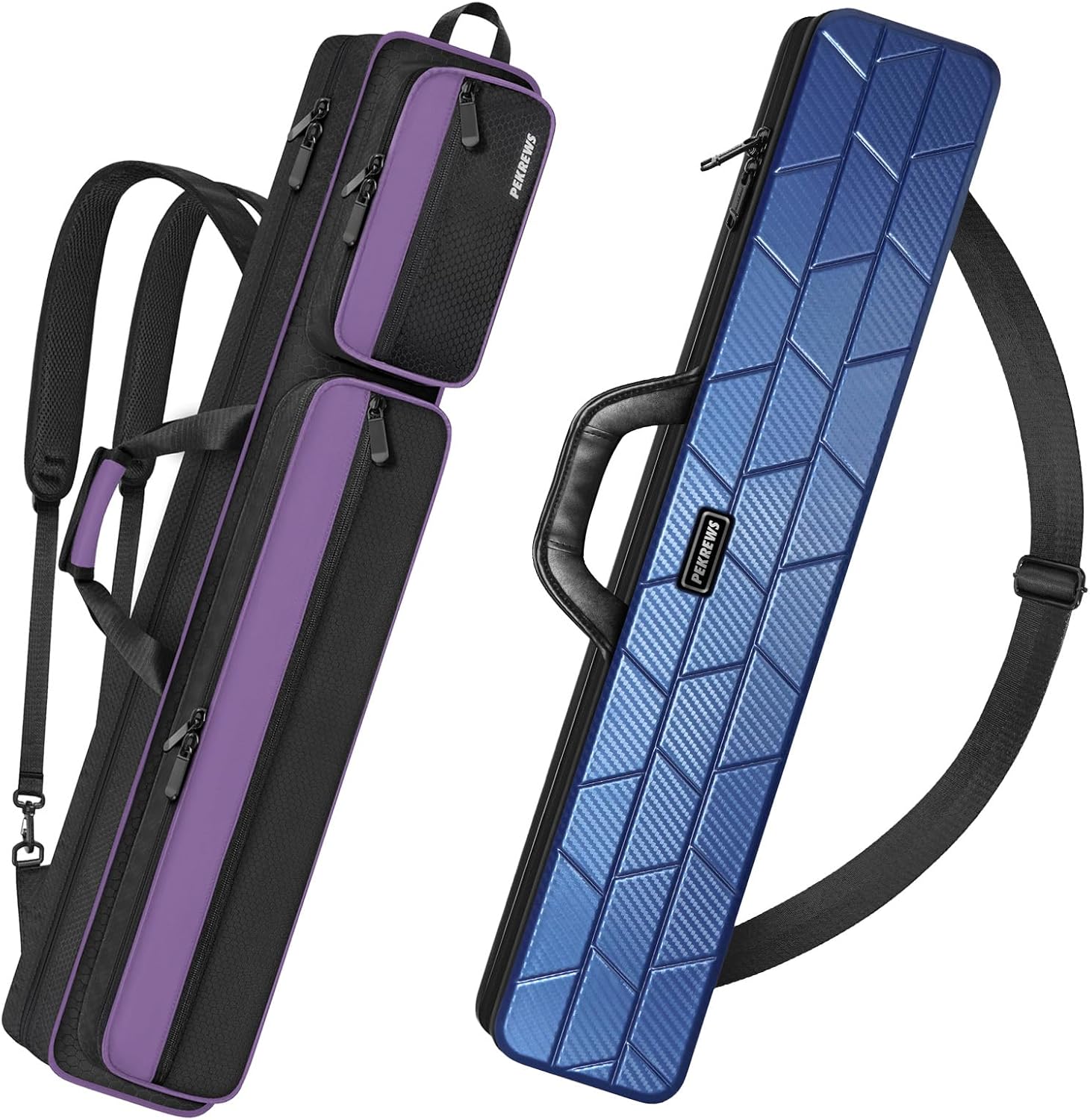 4x5 Soft Cue Bag Purple & 4x4 Hard Pool Cue Case Blue Set