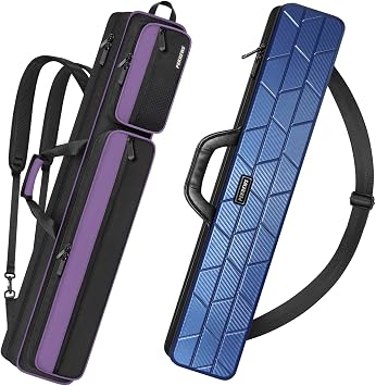 PEKREWS 4x5 Soft Cue Bag Purple & 4x4 Hard Pool Cue Case Blue Set