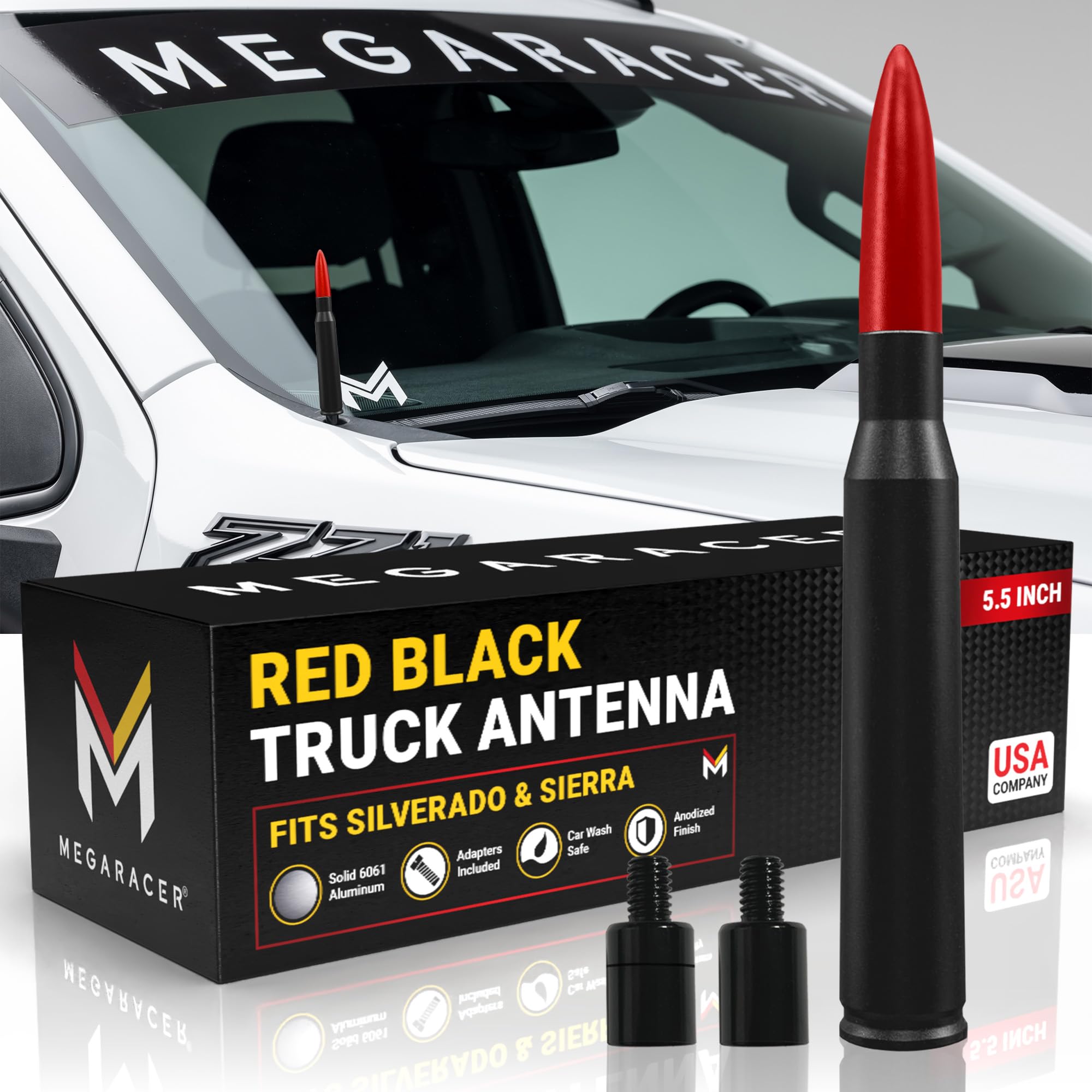 Mega Racer Anodized Red Black 50 Cal Bullet Antenna