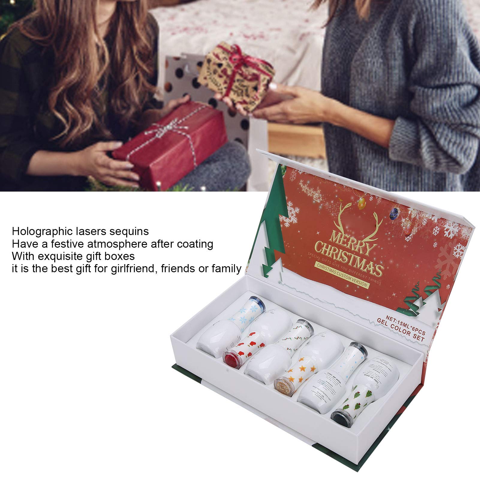 Set di Smalti Gel UV per Unghie, Kit per Manicure Soak Off con | Ingredienti Non Tossici, Sicuro per le Unghie Naturali, Finitura Glitterata Olografica, Flacone 15 Ml, Confezione Regalo,