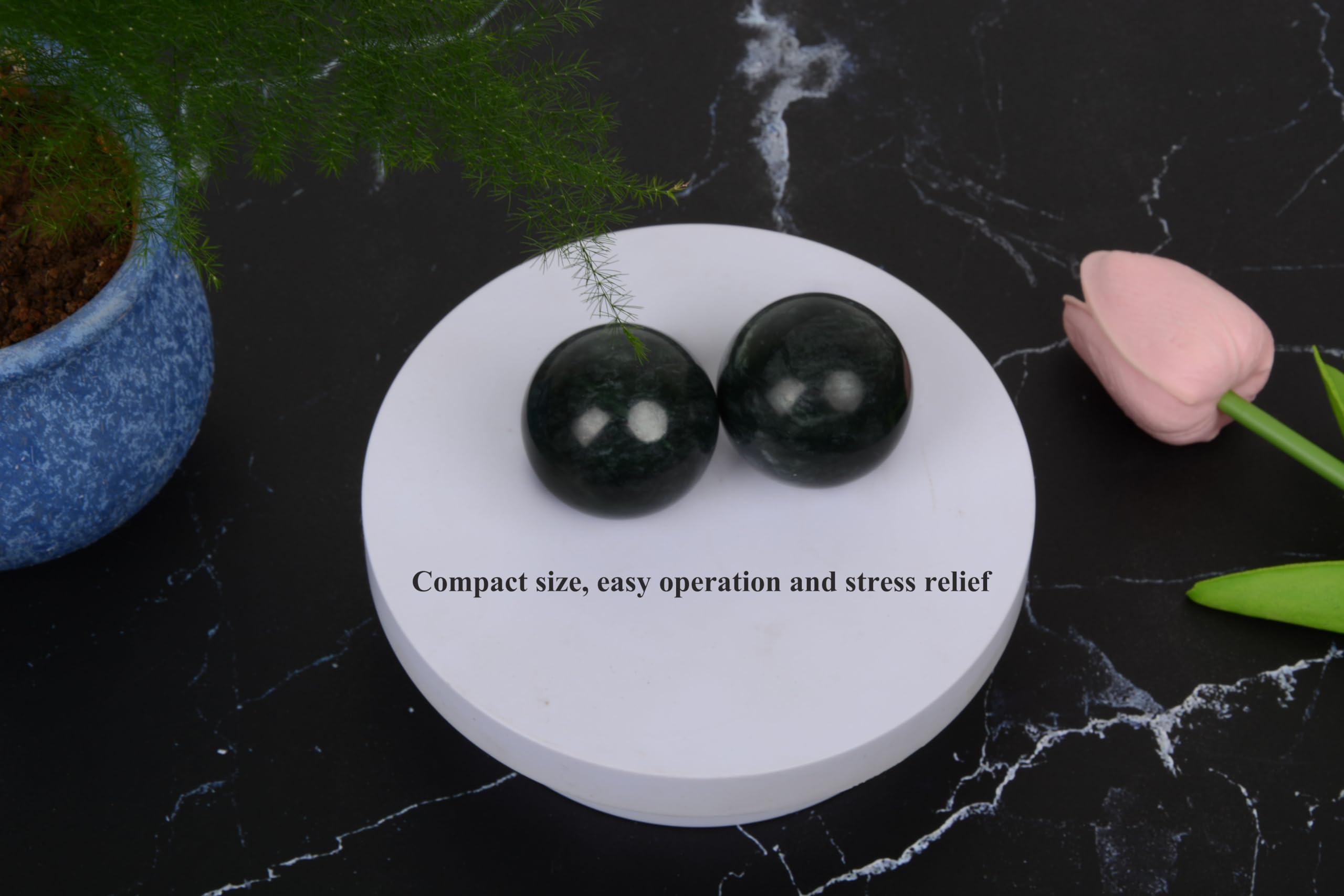 Bolas de mármol natural de bolas tradicionales chinas para el cuidado de la salud, paquete de 2 bolas de masaje de 1.6 pulgadas para masaje de manos, meditación, alivio del estrés (verde