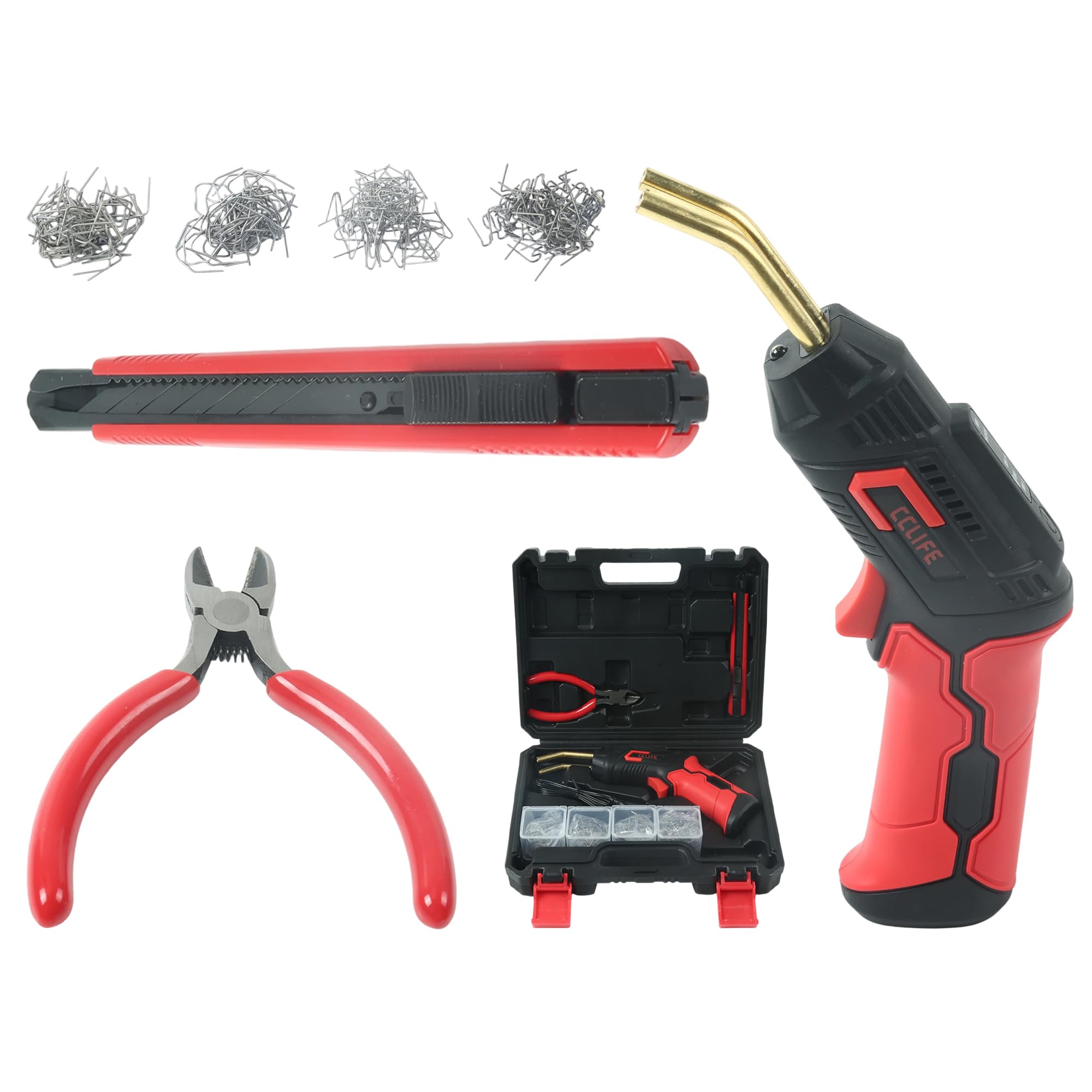 CCLIFE 40W Kunststoff Schweißgerät, Reparatur Werkzeug für Auto Stoßstange | USB-Ladekabel , 2000mAh, 200 Edelstahl Heftklammern (4 Typen), 5s Vorheizung
