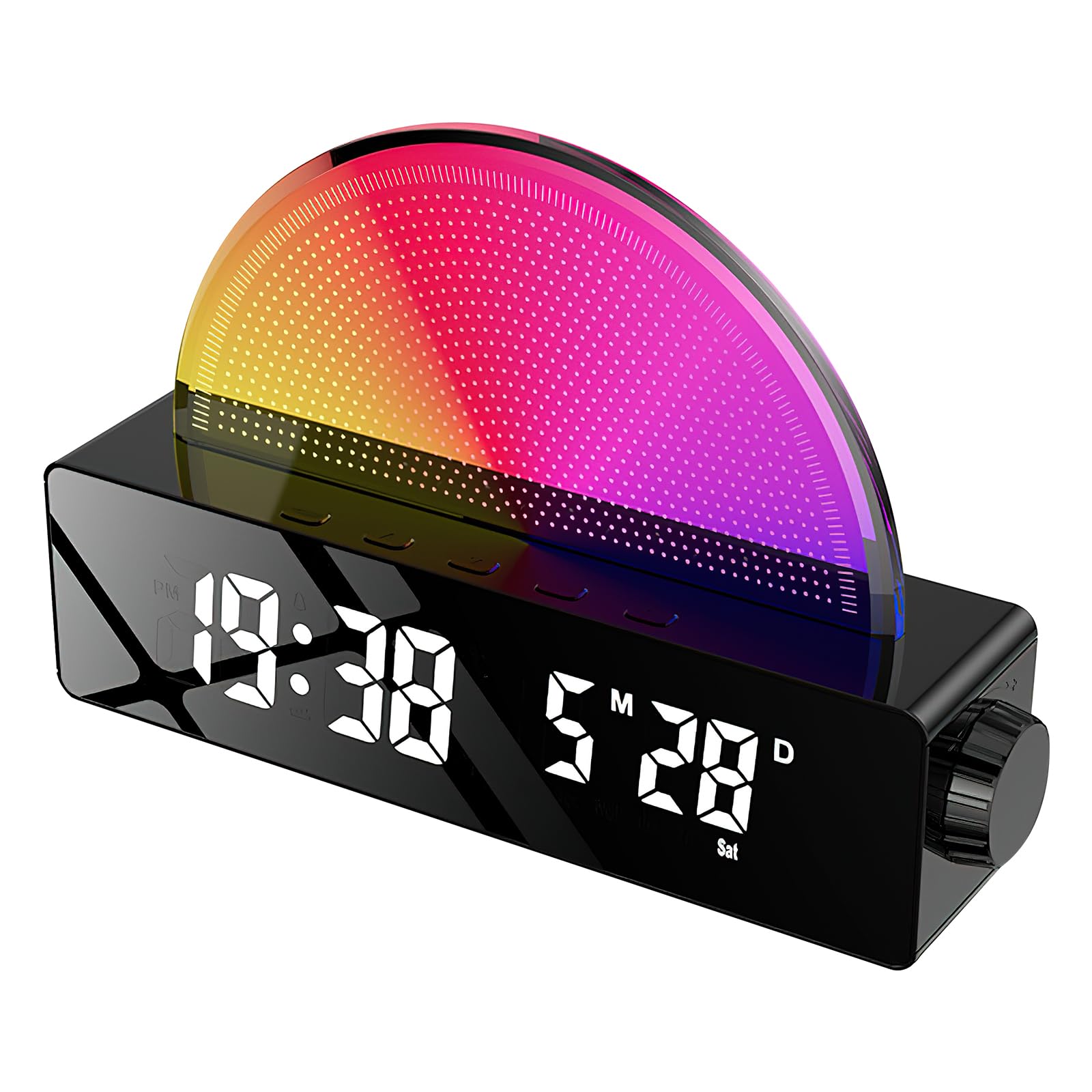 Sveglia digitale, sveglia luminosa con funzione di ricarica USB, sveglia luminosa, sveglia intelligente, luce d'atmosfera, lampada da comodino, display LED colorato, lampada da tavolo, scatola di