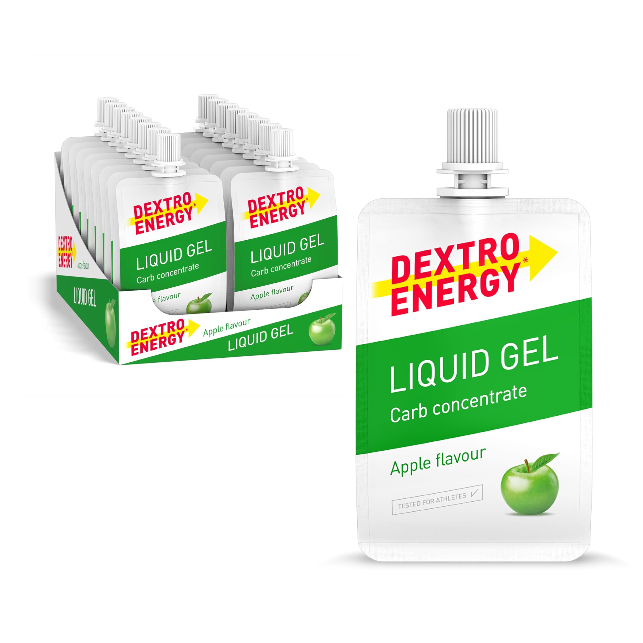 Dextro Energy Liquid Gel Apple - 18x60ml (18er Pack) - High Carb Energy Gel zur schnellen Kohlenhydrate Versorgung - fruchtiger Geschmack