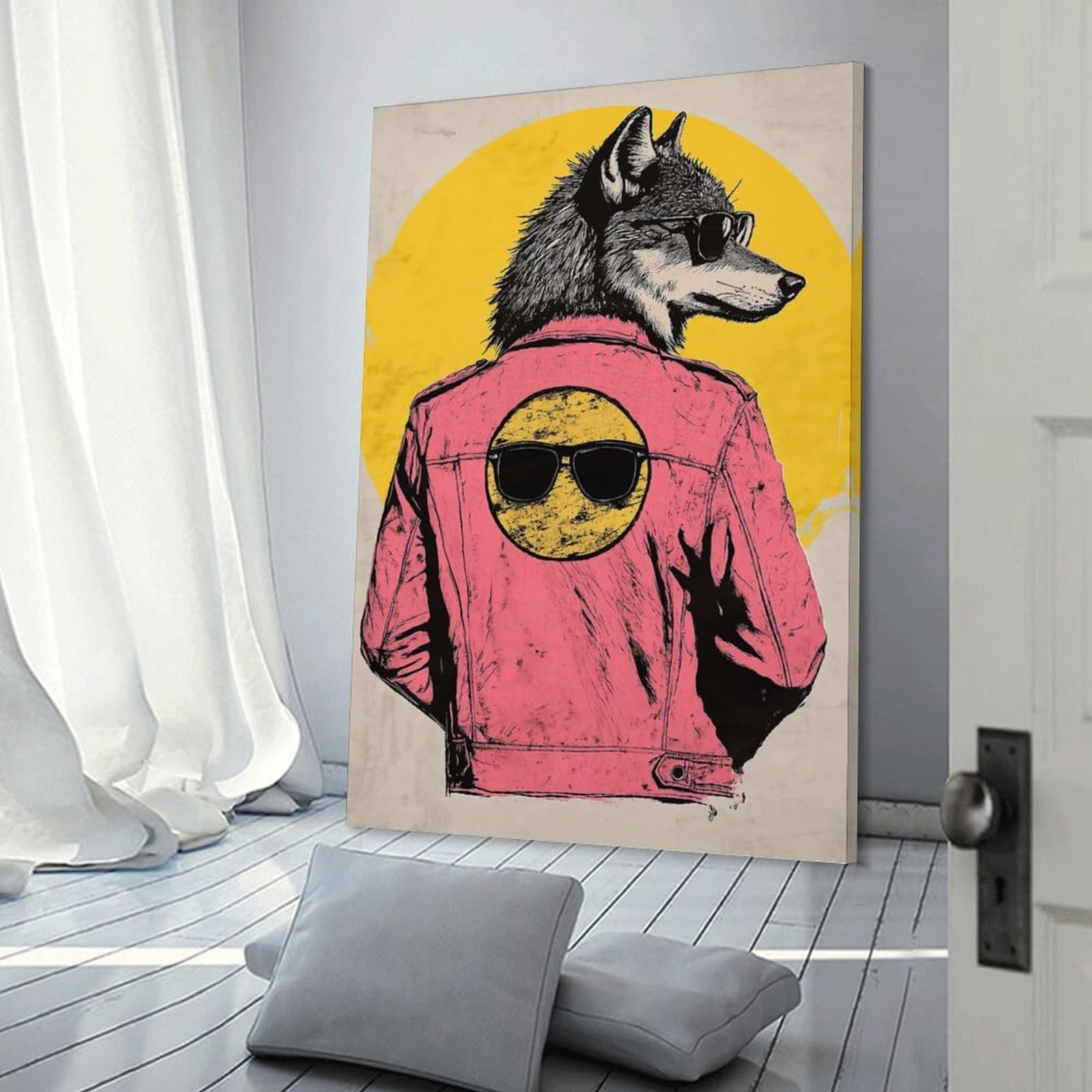 Junmoney Wolf in Sunglasses Home Decor Wall Art, 24x36inch(60x90cm), for Wall Displays, Bedrooms Or Room Updates, Ideal for Building A Coordinated Art Wall