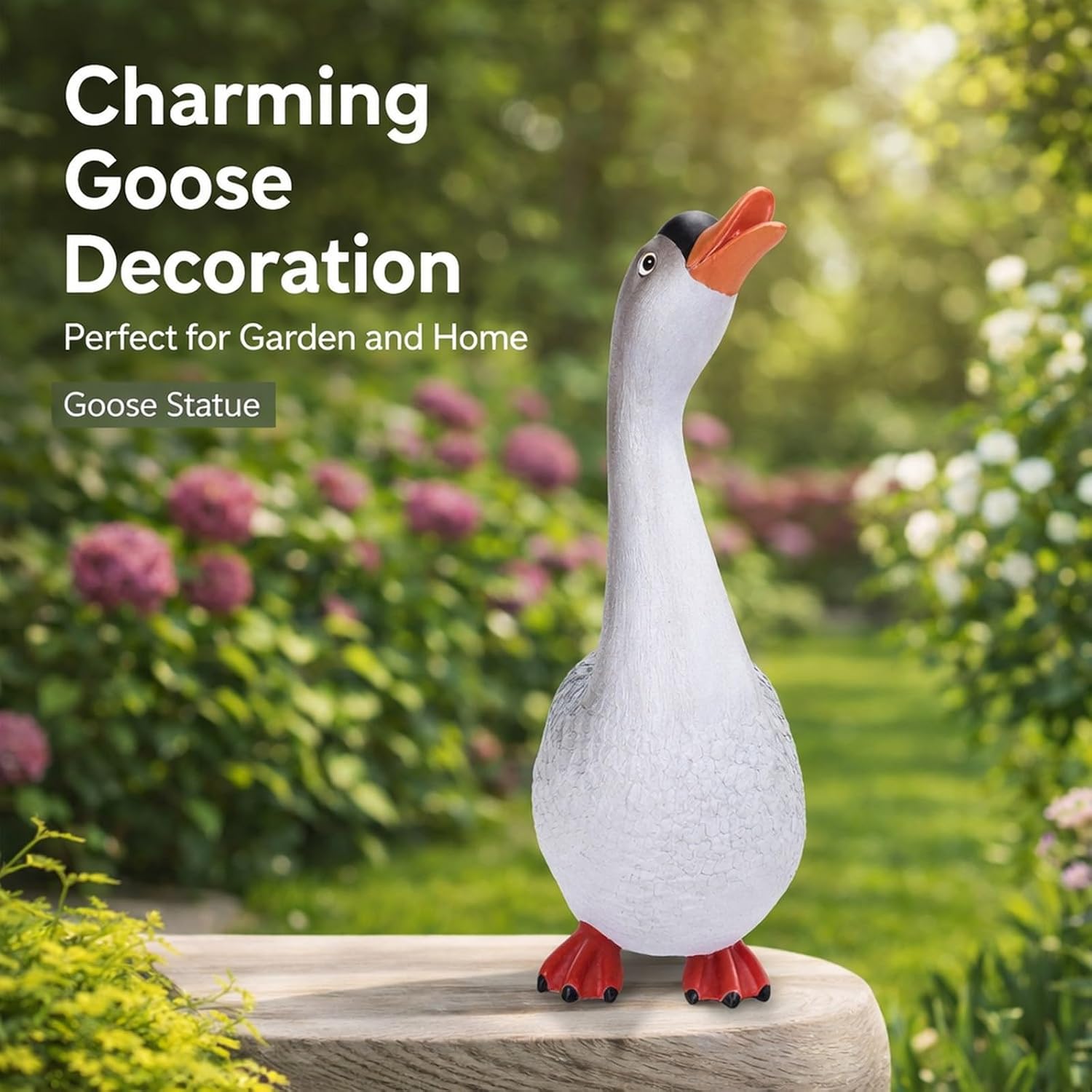 Large Porch Goose Statue Figurine Resin Outfits Gray Goose Farm Animal Sculpture 27x13x35cm - Durable Weather Front Garden Decor, Lifelike Design for Patio and Home