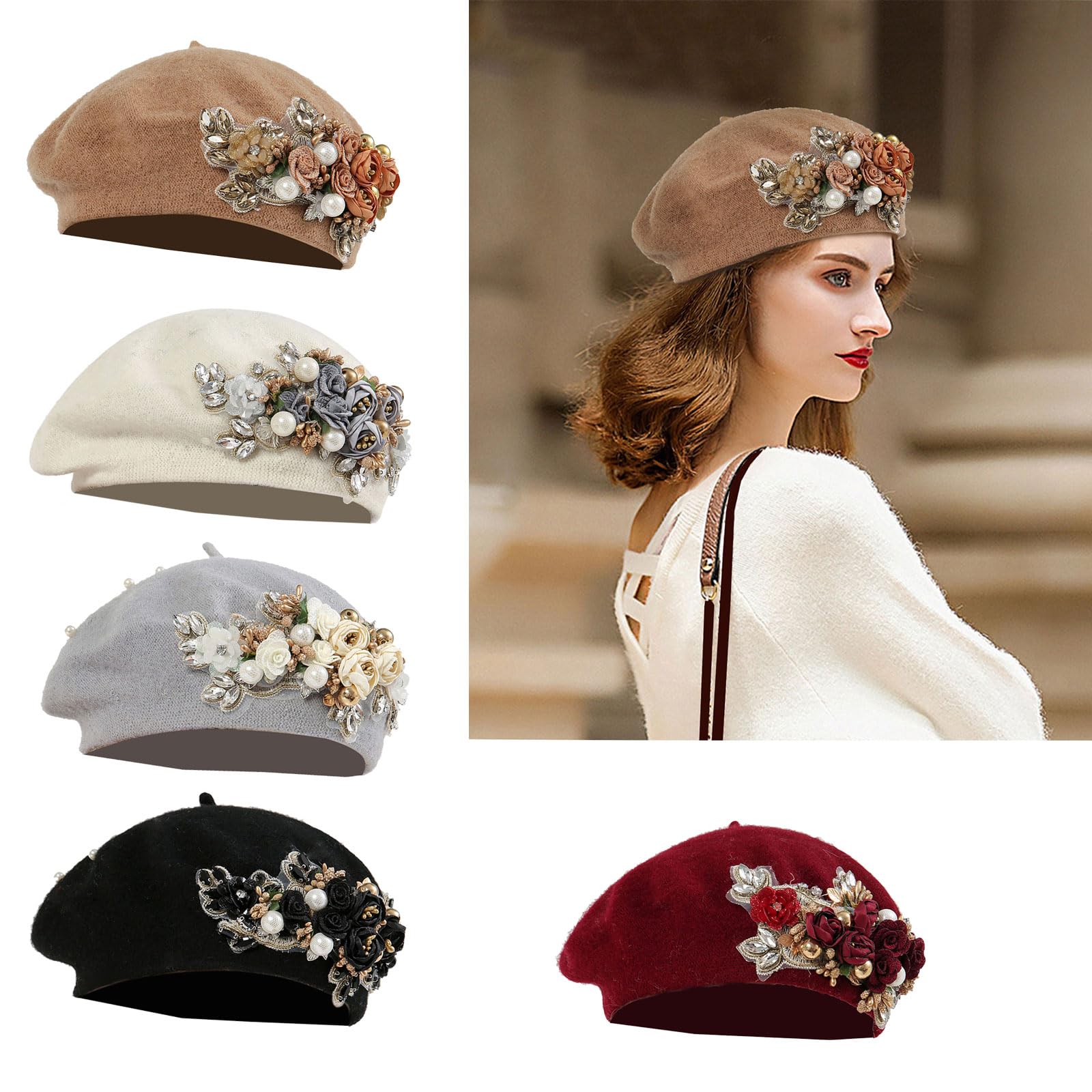 Amazon.co.jp: ガールズペインターハット フレンチベレー帽 宝石で飾