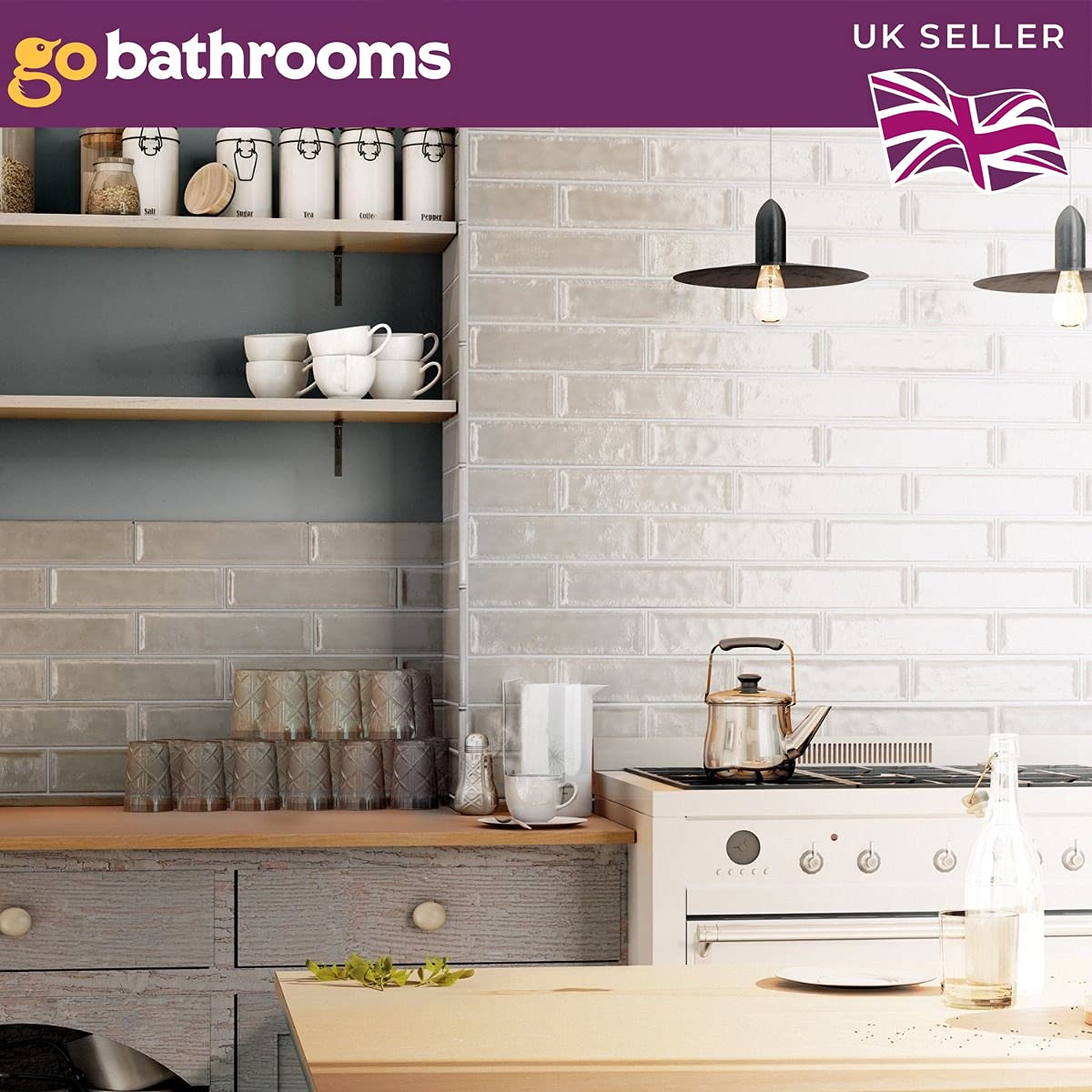 Nancy Kitchen Bathroom Gloss Finish Brick Effect Modern Rectangular Wall Gloss Ceramic Box of 25 Tiles 75mm x 300mm- Gris Grey