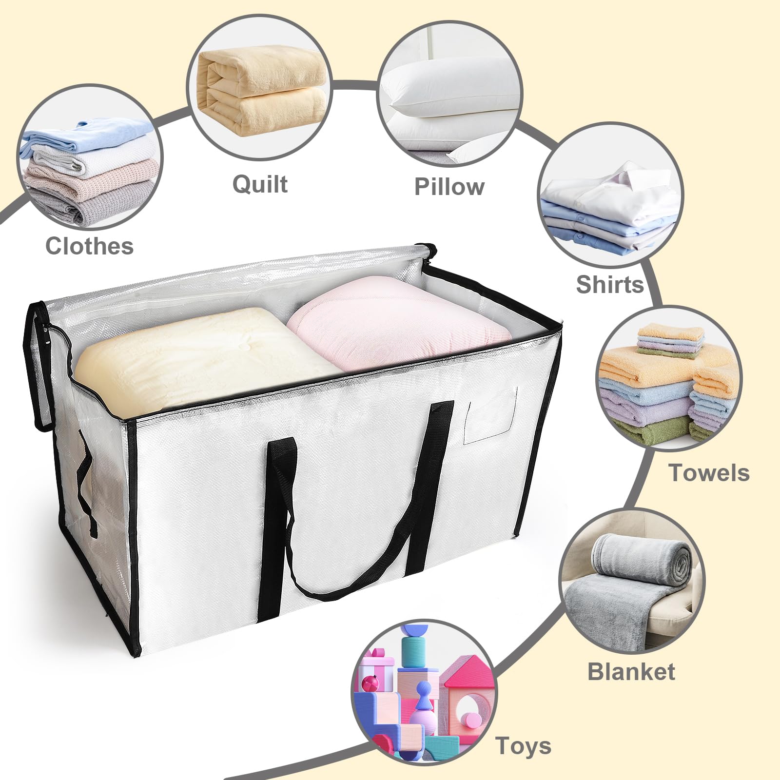 Set da 6 Borse Trasloco 90L Impermeabili con Cerniera e Maniglie Rinforzate, Borse di Stoccaggio Pieghevoli per Vestiti, Trapunte e Viaggi, Alternative a Scatole di Cartone (Trasparente, 6 Pezzi)