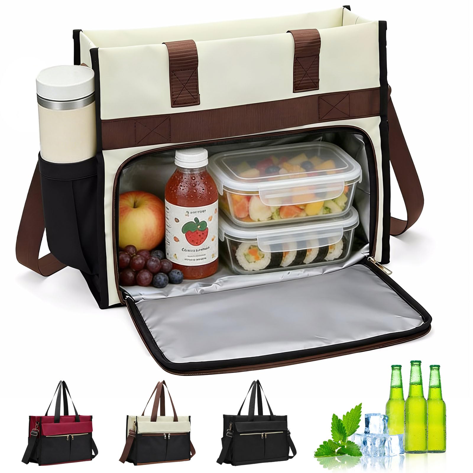 Borsa per il pranzo da donna 2 in 1, borsa da lavoro con scomparto per il pranzo isolato, borsa per computer portatile da 15,6 pollici, impermeabile, grande borsa per il pranzo per ufficio