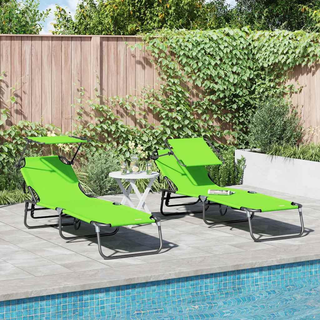 Klappbare Sonnenliege 2er Set, Gartenliege mit Verstellbarer Rückenlehne, Campingliege für Outdoor, Terrasse & Garten, aus Oxford-Gewebe, Grün, 190 x 57 x 81 cm