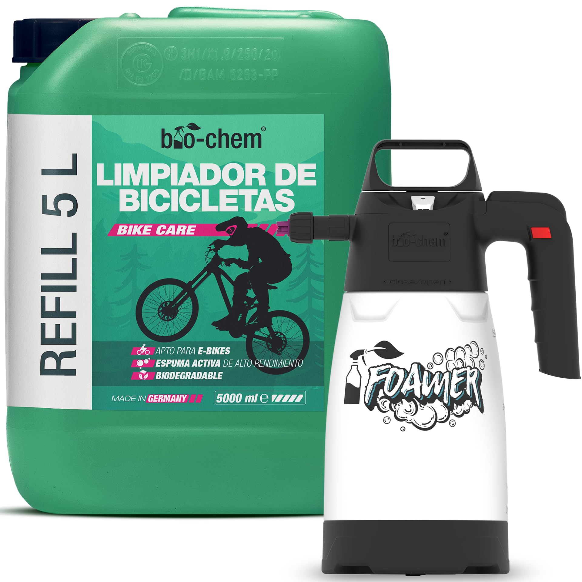 bio-chem Limpiador de cuadros de bicicleta 5L + pulverizador de espuma | Limpiador antioxidante para bicicletas de carretera, de montaña y eléctricas - Limpiador desengrasante