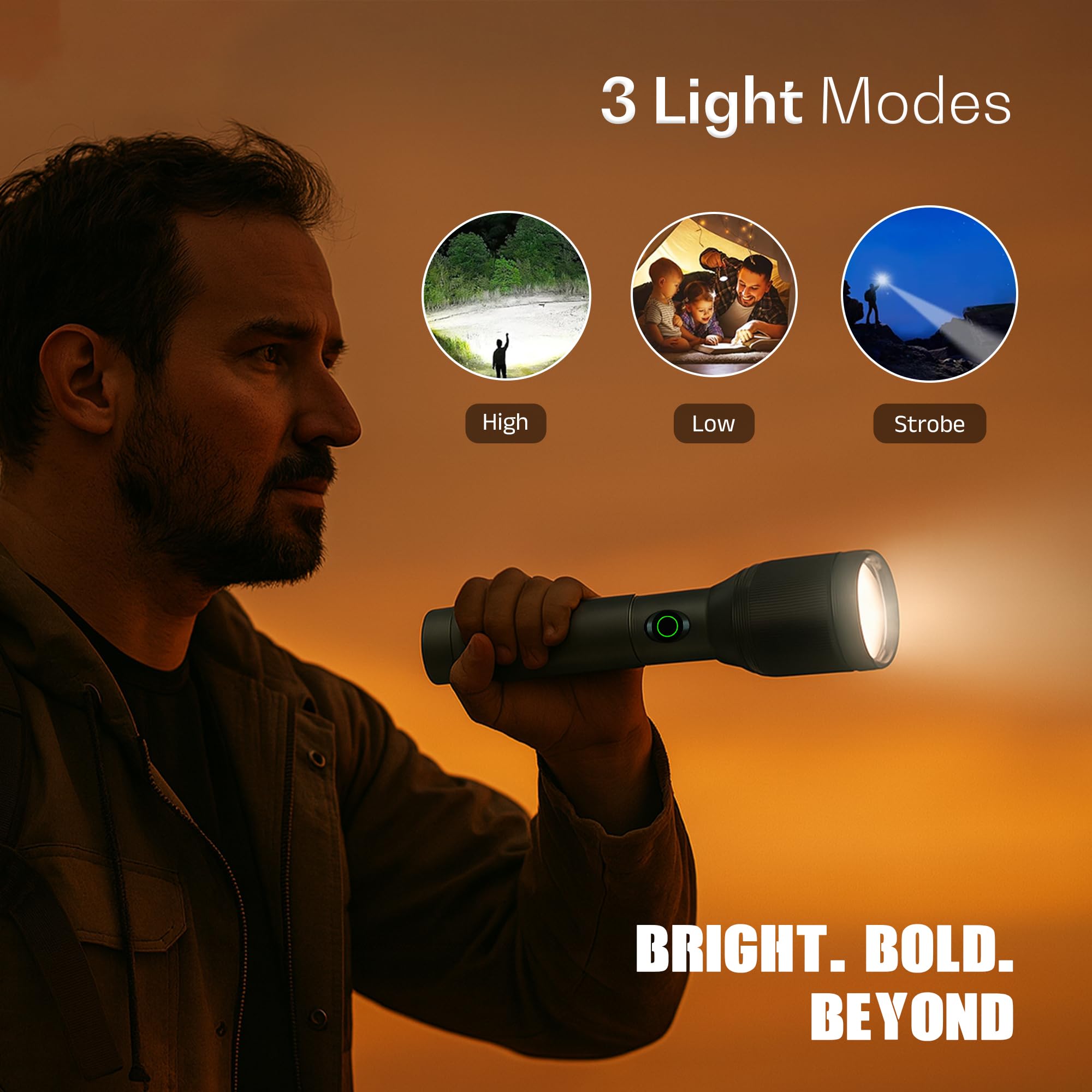 IBELL Castor AURA500 Rechargeable Torch Light High Power, 3 Light Modes, Telescopic Zoom, Type C Charging, LED Flashlight, Super Bright & Long Distance Range, for Home, Outdoor & Emergency Use (Grey)