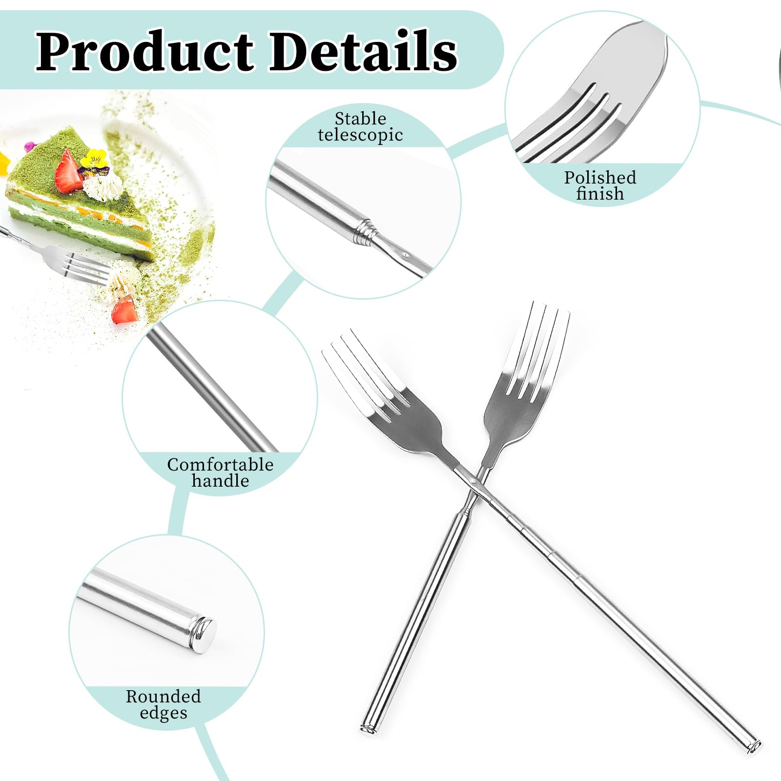 ZWIN Extendable Fork 8.7-25.4 Inch Stainless Steel Telescopic Extension Extended Fork Long Prank Dinner BBQ Fruit Dessert — Amazon image 4