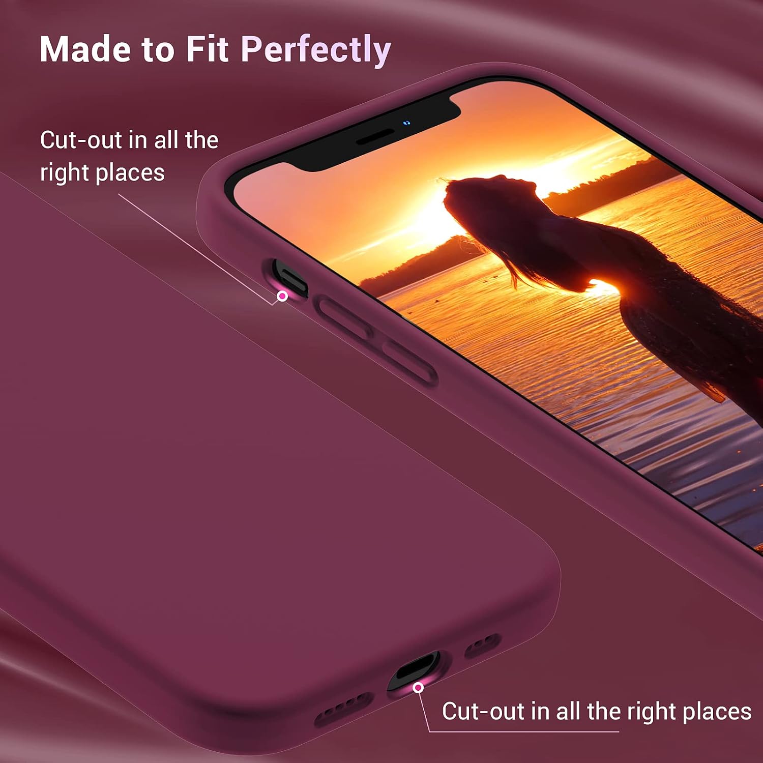 Elando Compatible with iPhone 12 Pro Max Case, Liquid Silicone Slim Shockproof Phone Case with Anti-Scratch Microfiber Lining, 6.7 inch, Wine Red