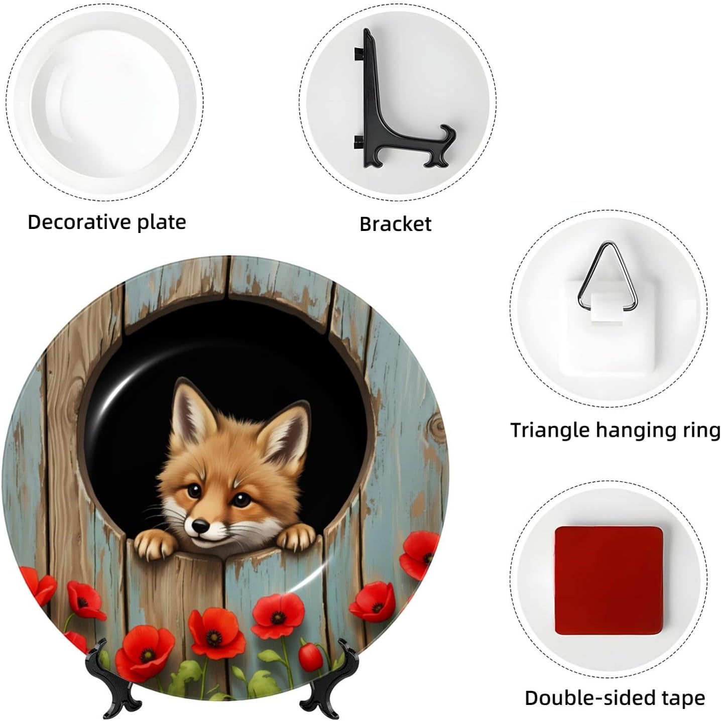 Curious Fox Style Ceramic Plate Display Decorative Plate With Stand Wall Hanging Plate For Home Decor 10 Inch