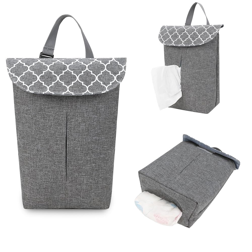 MOMIGO Wet Dry Bags for Baby Cloth Diapers - Reusable, Washable for Stroller, Diapers, Toiletries, Travel Bags, Beach, Pool, Gym Bag with Two Zippered Pockets (Geometric Grey)