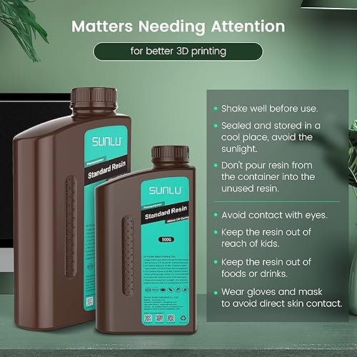 Miniatura 4 de SUNLU - Resina para impresora 3D de 1 kg, resina 3D estándar de curado rápido para impresoras 3D LCD DLP SLA, resina de fotopolímero líquido de
