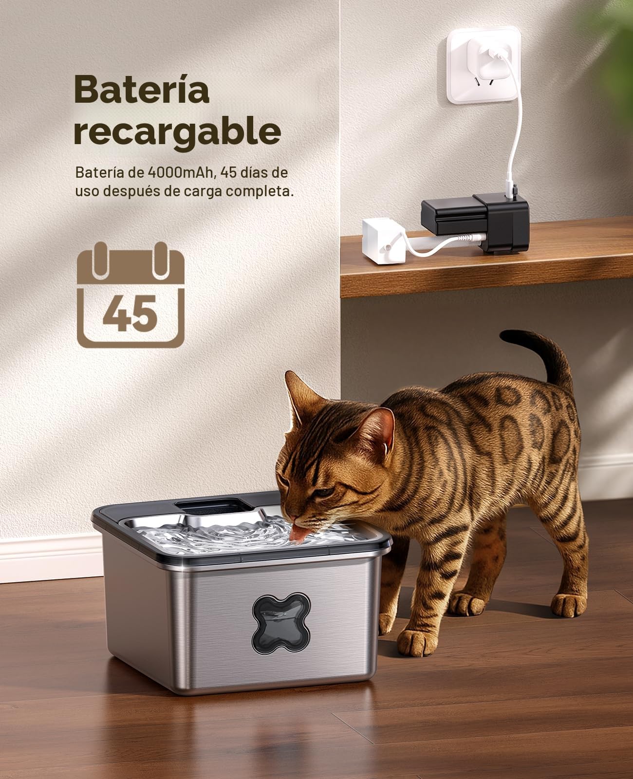 FEELNEEDY Fuente para Gatos sin Cable, 3.2L Bebedero Gatos en Acero Inoxidable con Sensor de Movimiento, Visualización del Filtro, Apta para Lavavajillas, 4000mAh Batería Recargable