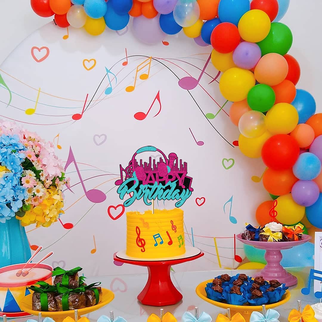 Hot Music Cake Topper Note Decoration for Short Video Musical Happy Birthday Dessert Girl's Karaoke Theme Party Supplies