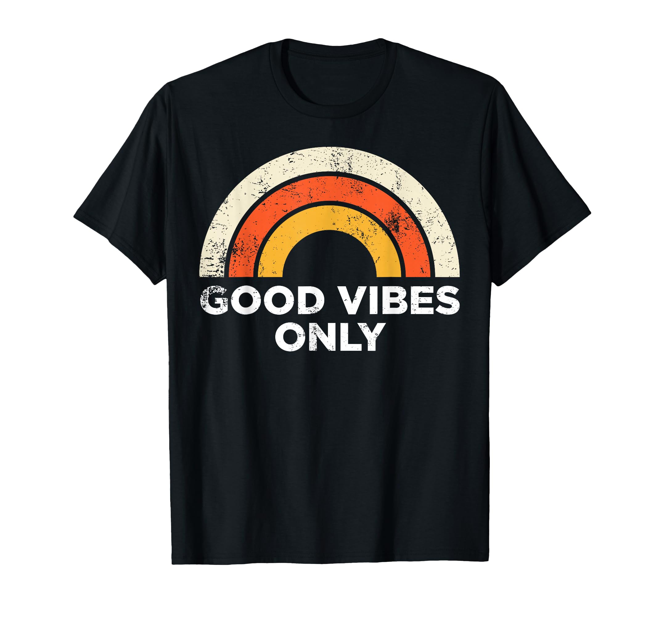 Casual Graphic Tee Vintage Retro Good Vibes Only Rainbow T-Shirt
