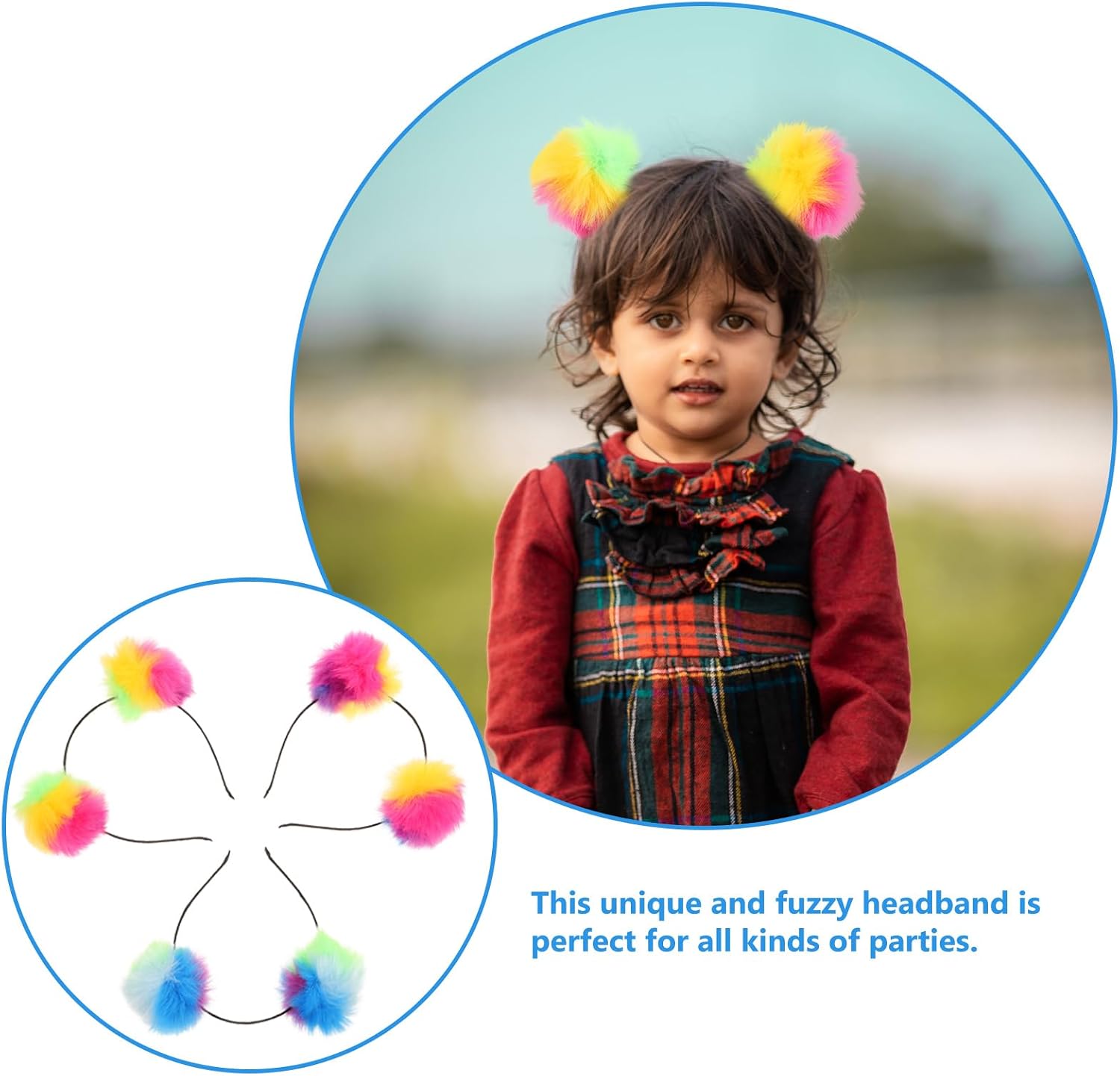 Uonlytech Kawaii Hair Accessories 3pcs Cat Ear Headband, Halloween Furry Girl Headband Pom Pom Hair Hoop Headpieces Accessories for Women Girl Cosplay, Colorful Headbands