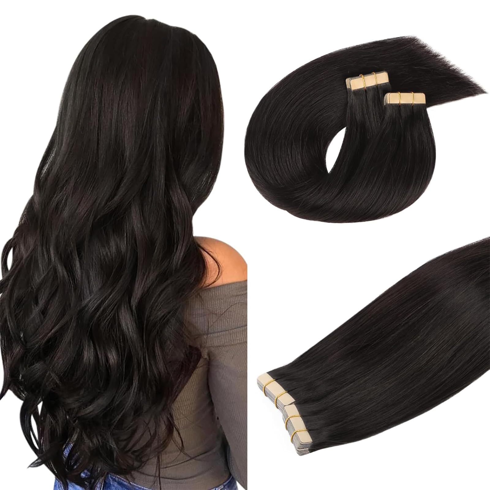 DOORES Real Hair Tape in Extensions, Dark Brown 10 Inch 60g 40pcs, Straight Remy Hair, Seamless Weft